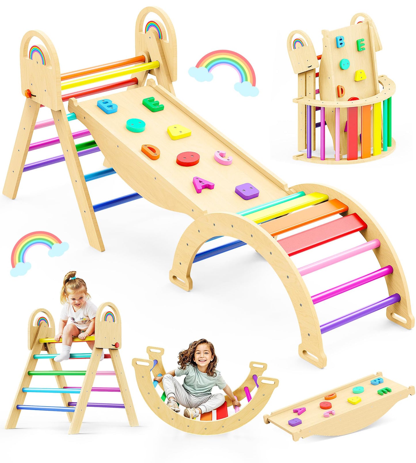 Philnas Pikler Triangle Set — 9-in-1 Montessori Climbing Toy for Toddlers | Foldable Wooden Indoor Jungle Gym