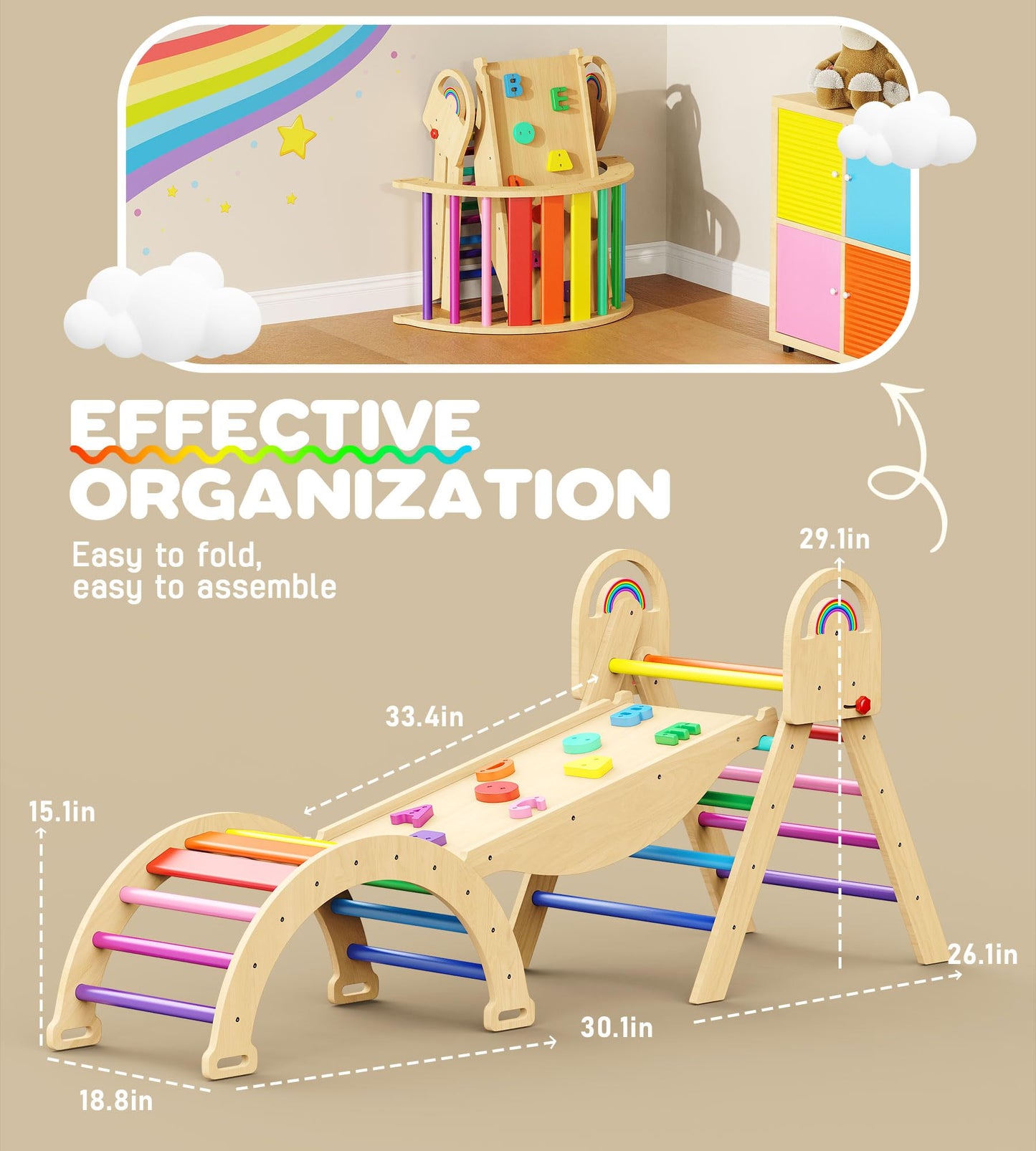 Philnas Pikler Triangle Set — 9-in-1 Montessori Climbing Toy for Toddlers | Foldable Wooden Indoor Jungle Gym