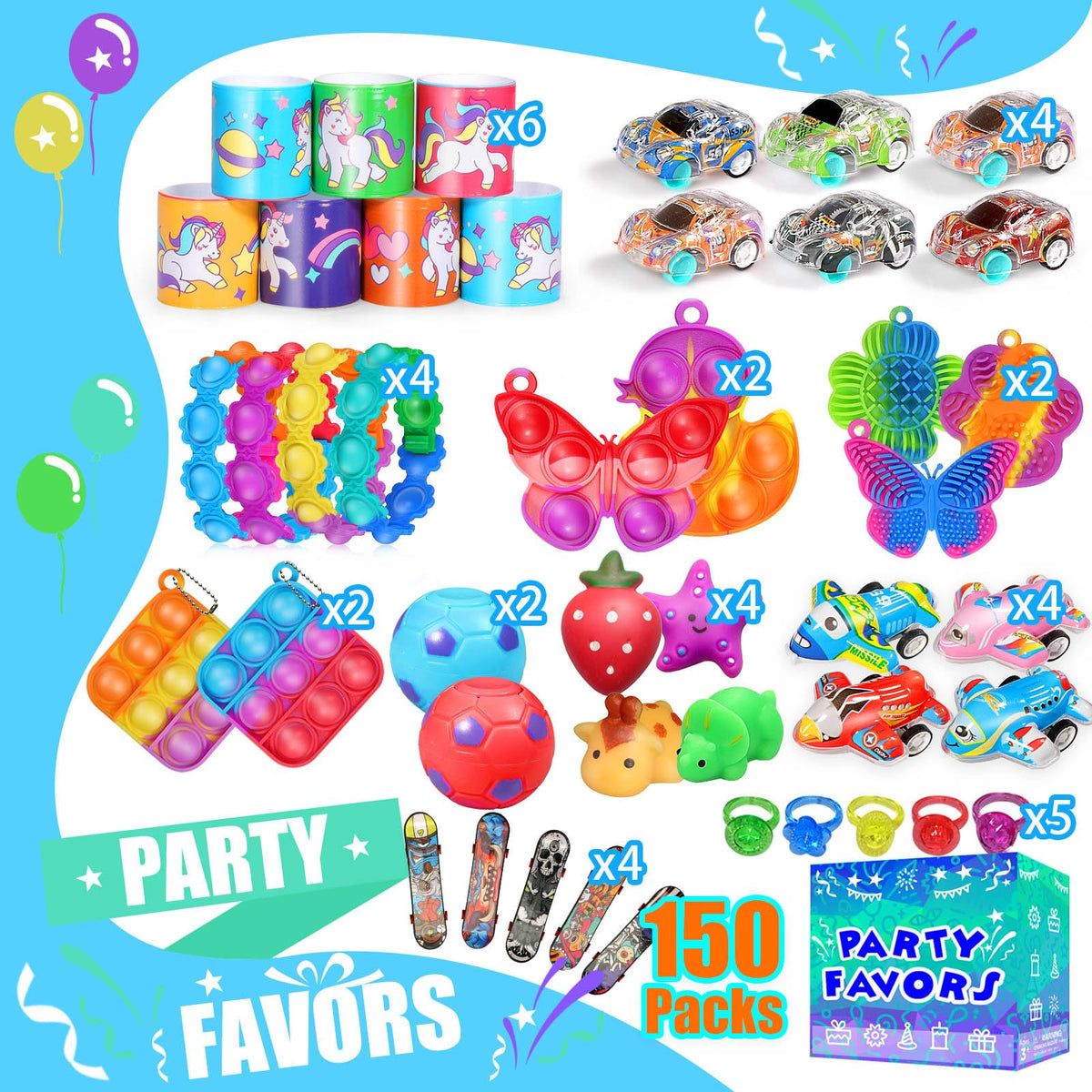 PHIMOTA 150-Piece Fidget Toys Bulk Pack – Party Favors, Classroom Prizes & Gift Bags