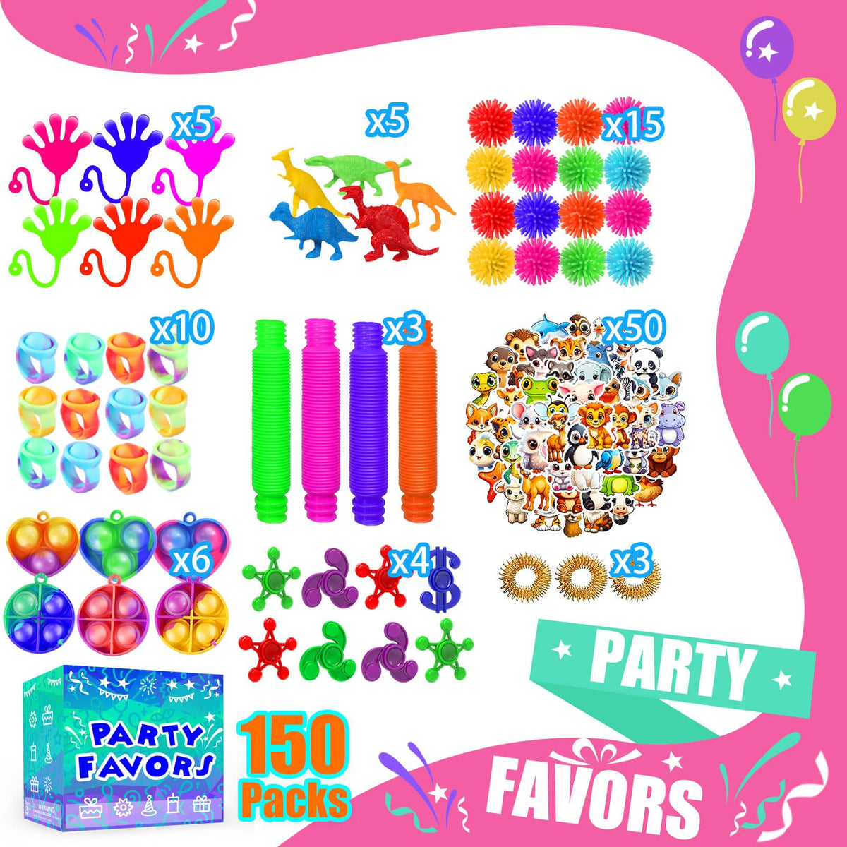 PHIMOTA 150-Piece Fidget Toys Bulk Pack – Party Favors, Classroom Prizes & Gift Bags