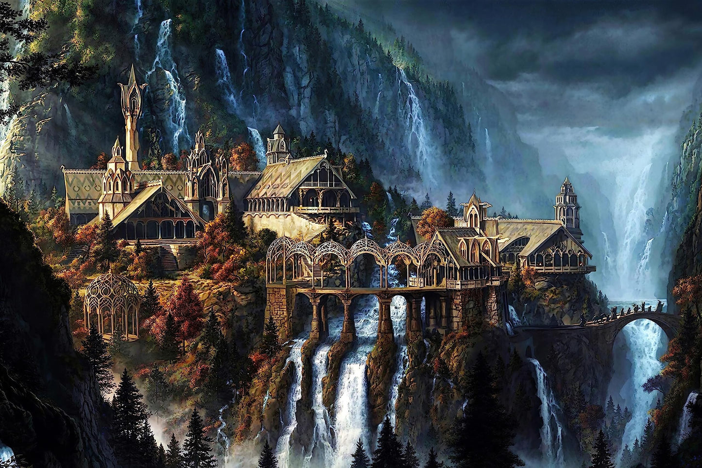 Phinli Lord of the Rings 1000-Piece Puzzle for Adults – Waterfall Town Artwork Jigsaw