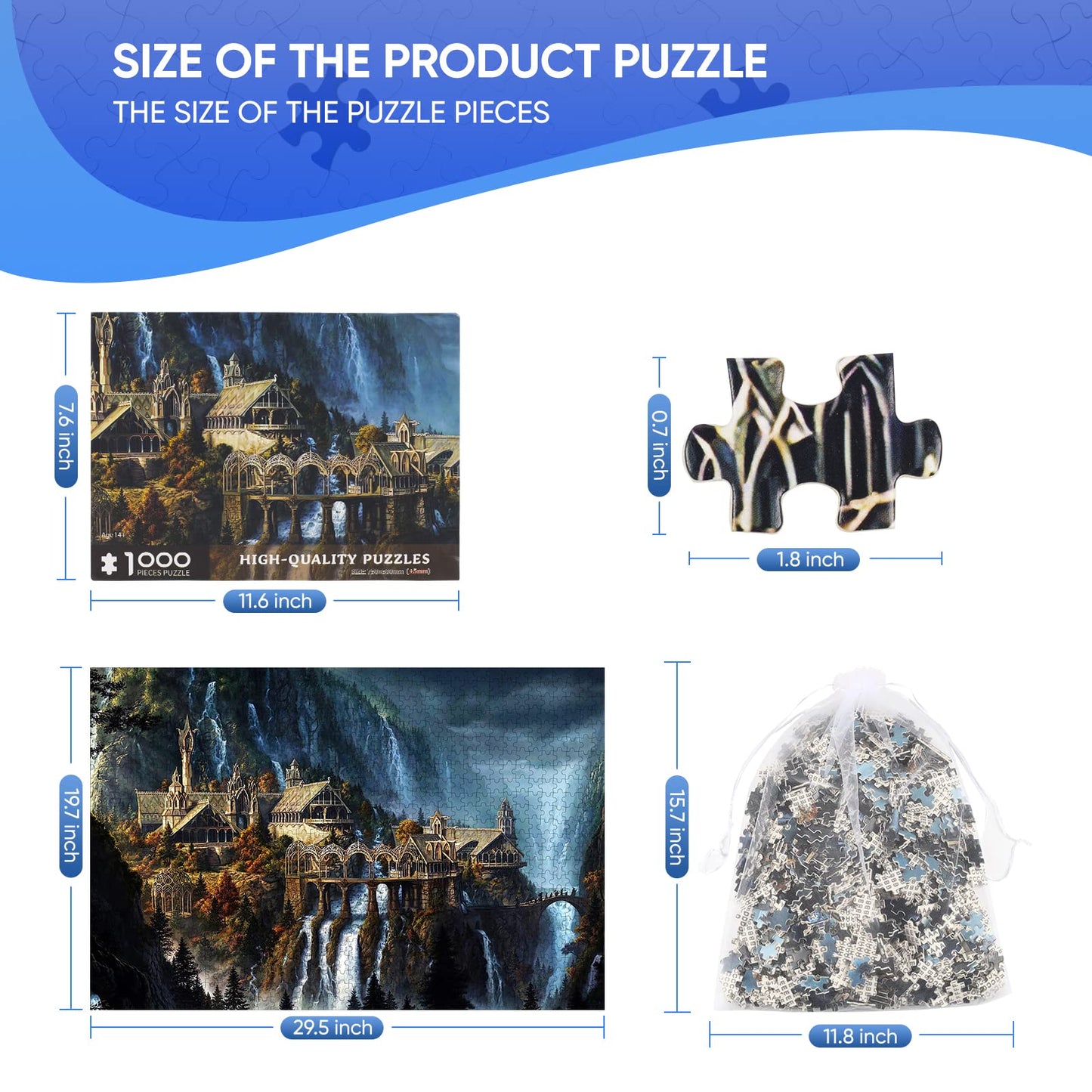 Phinli Lord of the Rings 1000-Piece Puzzle for Adults – Waterfall Town Artwork Jigsaw