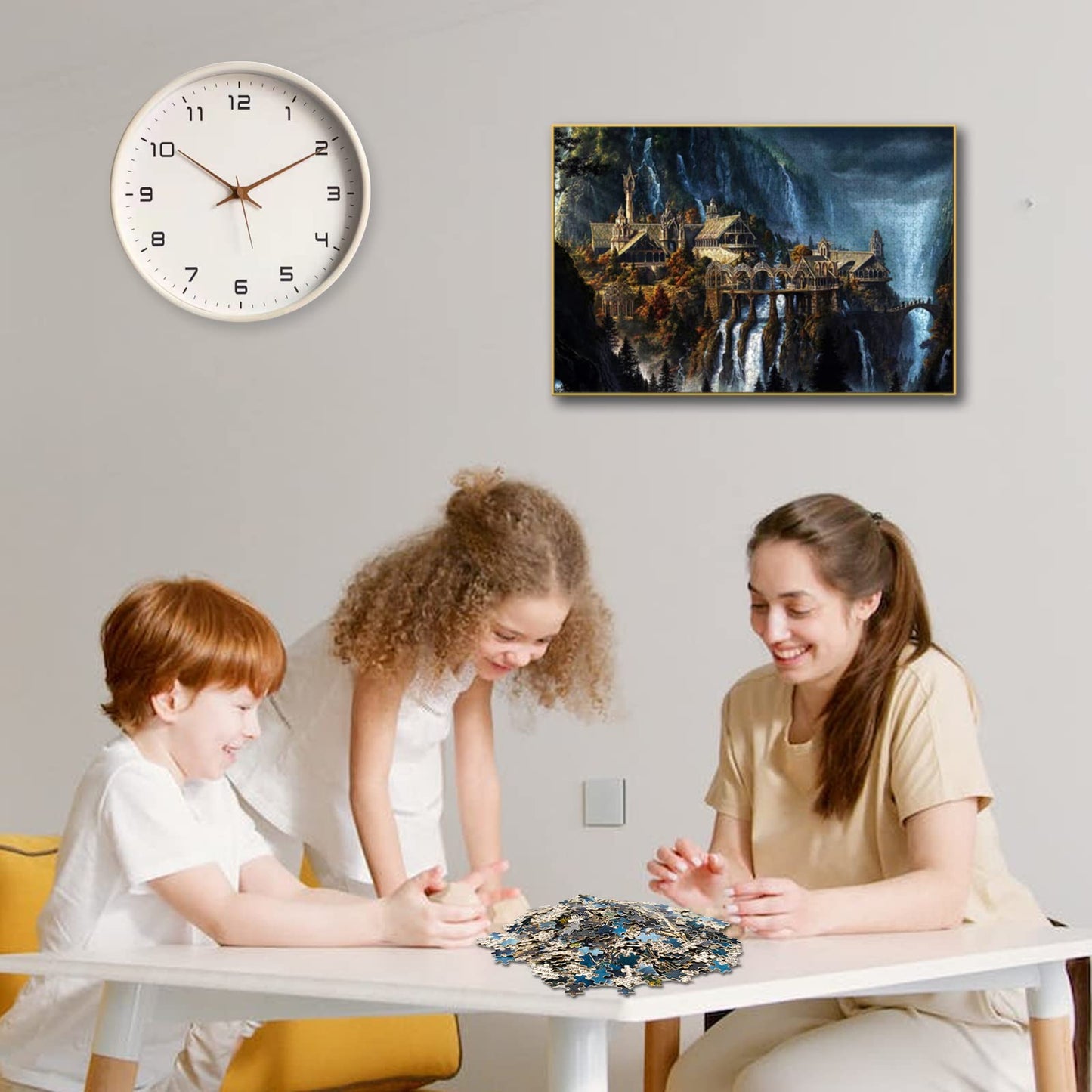 Phinli Lord of the Rings 1000-Piece Puzzle for Adults – Waterfall Town Artwork Jigsaw