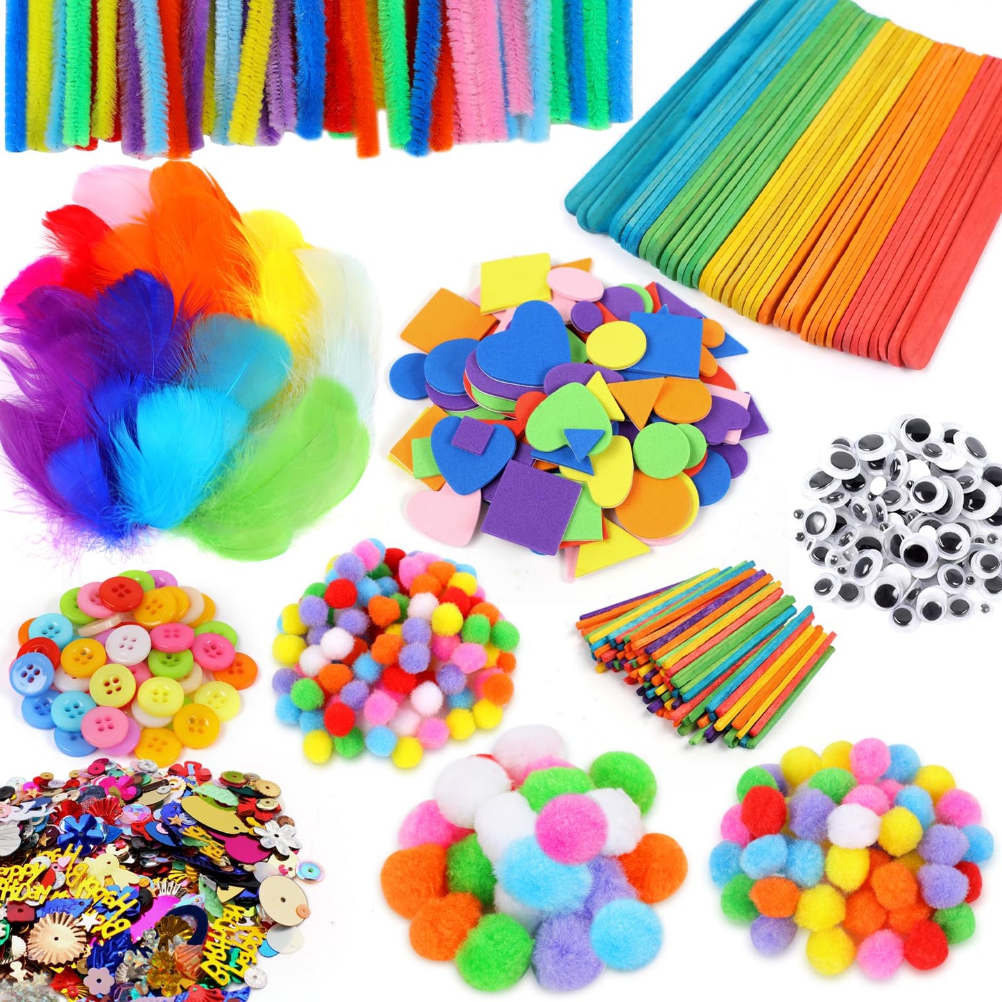 Phinus Craft Supplies Set - 9 Types of Arts & Crafts Materials, 1000+ Pcs