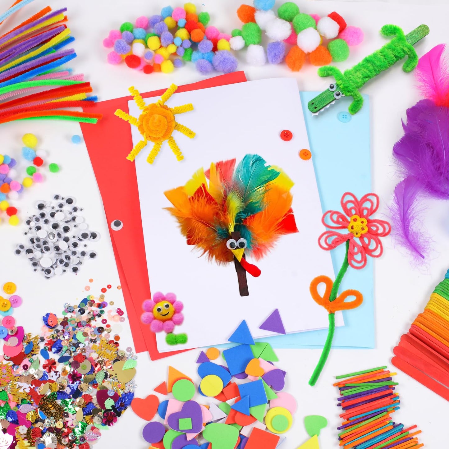 Phinus Craft Supplies Set - 9 Types of Arts & Crafts Materials, 1000+ Pcs
