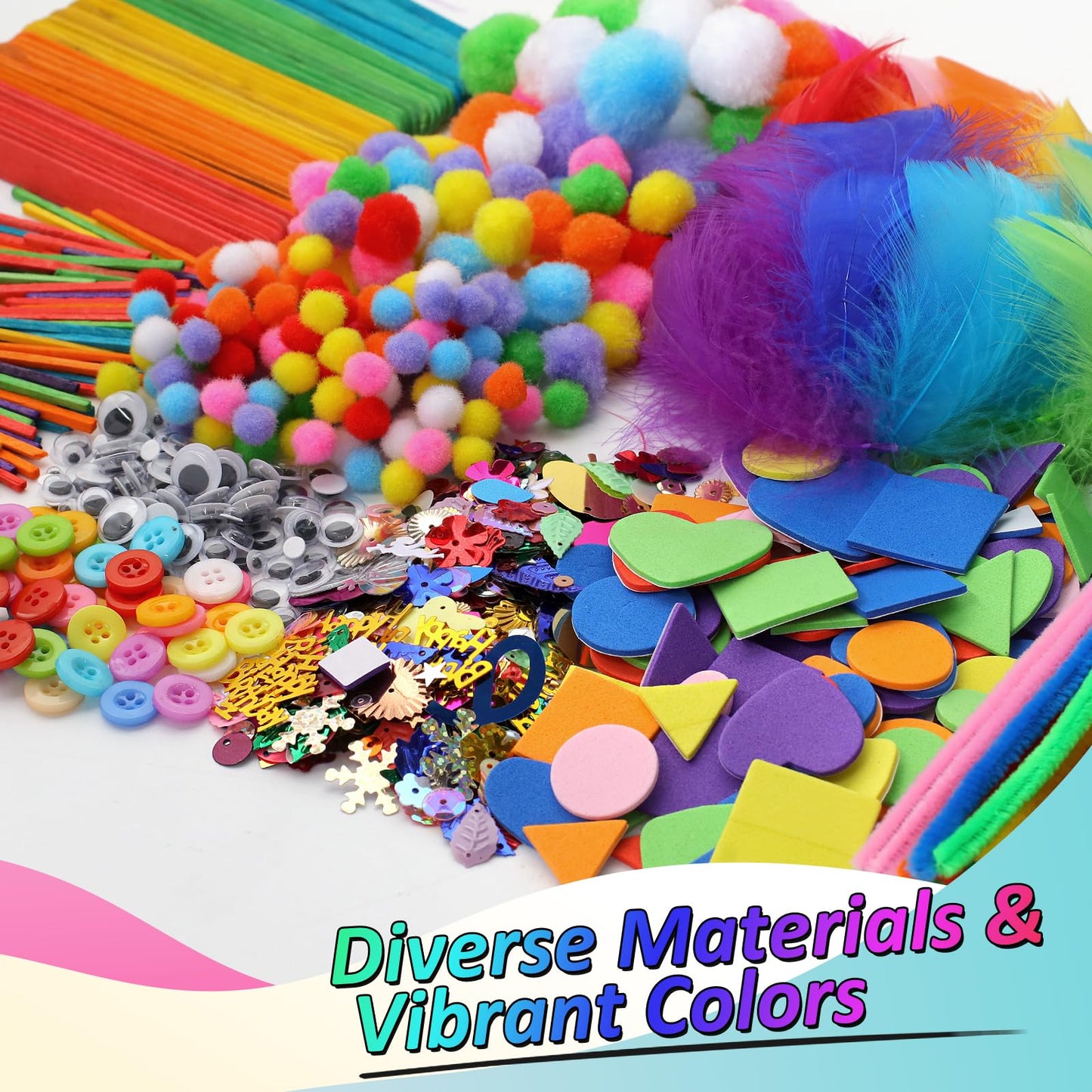 Phinus Craft Supplies Set - 9 Types of Arts & Crafts Materials, 1000+ Pcs