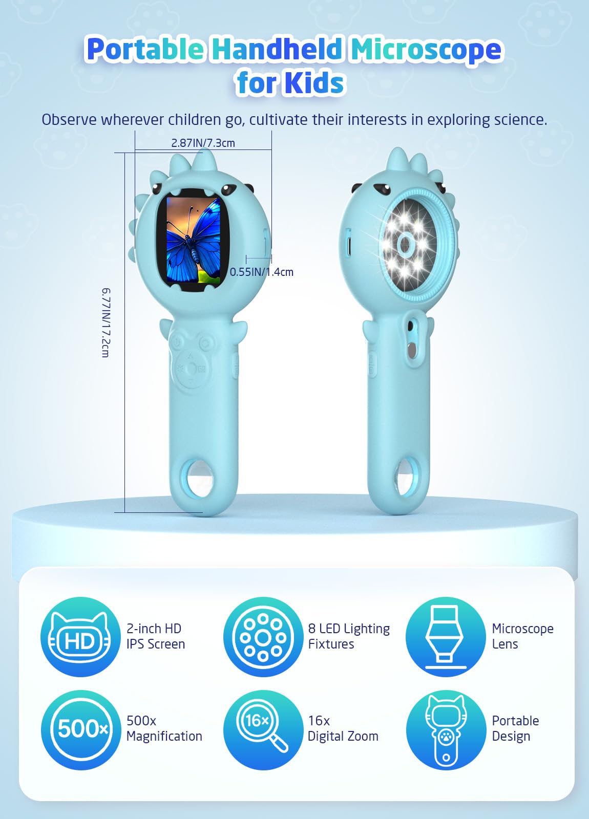 PHNIXGAM 2-in-1 Microscope Camera for Kids – Portable, Multi-Angle Viewing, 500x Magnification