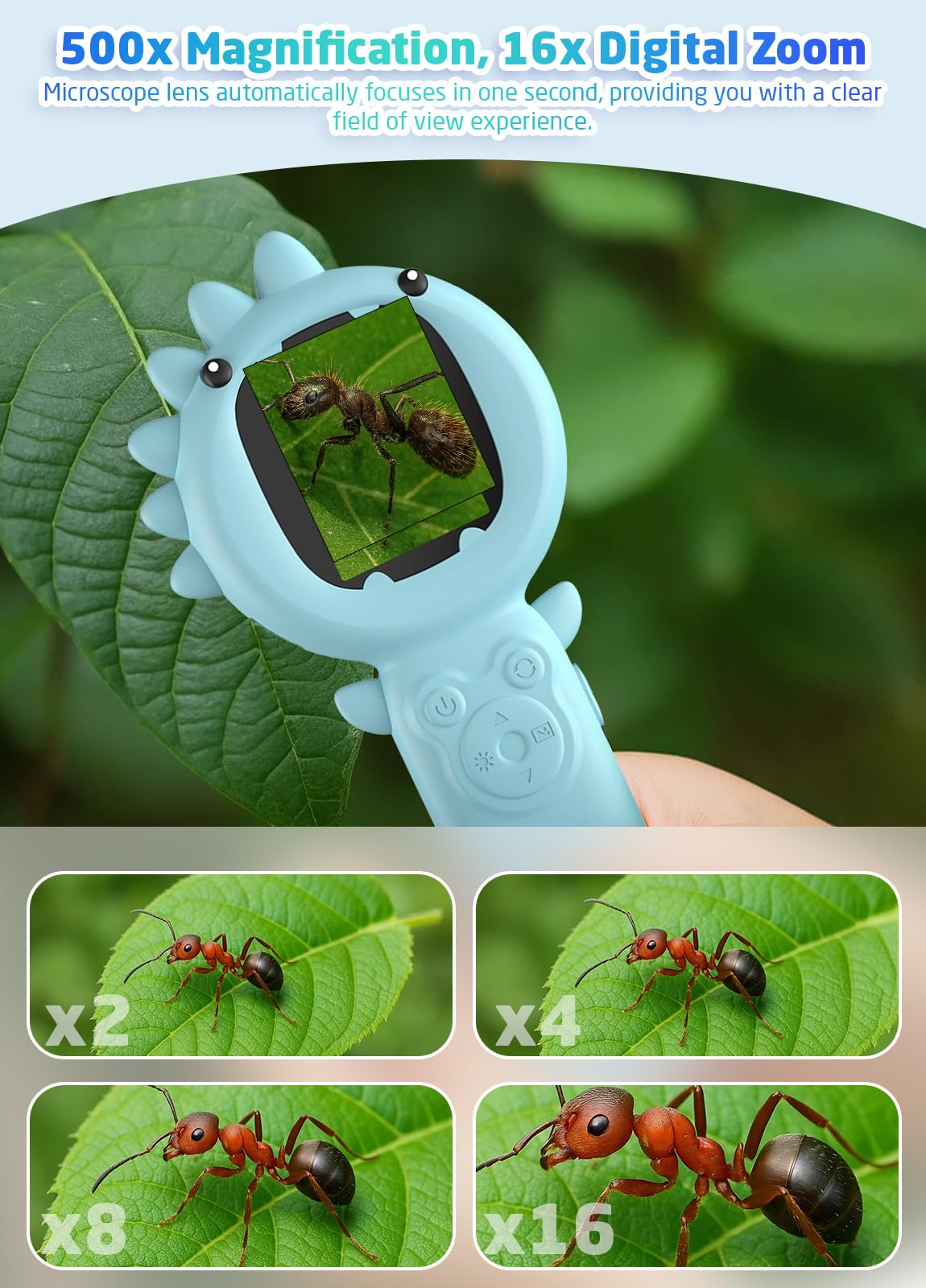 PHNIXGAM 2-in-1 Microscope Camera for Kids – Portable, Multi-Angle Viewing, 500x Magnification