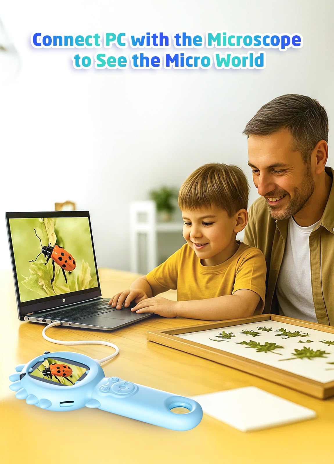 PHNIXGAM 2-in-1 Microscope Camera for Kids – Portable, Multi-Angle Viewing, 500x Magnification