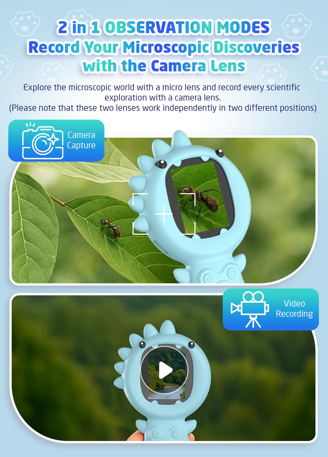 PHNIXGAM 2-in-1 Microscope Camera for Kids – Portable, Multi-Angle Viewing, 500x Magnification