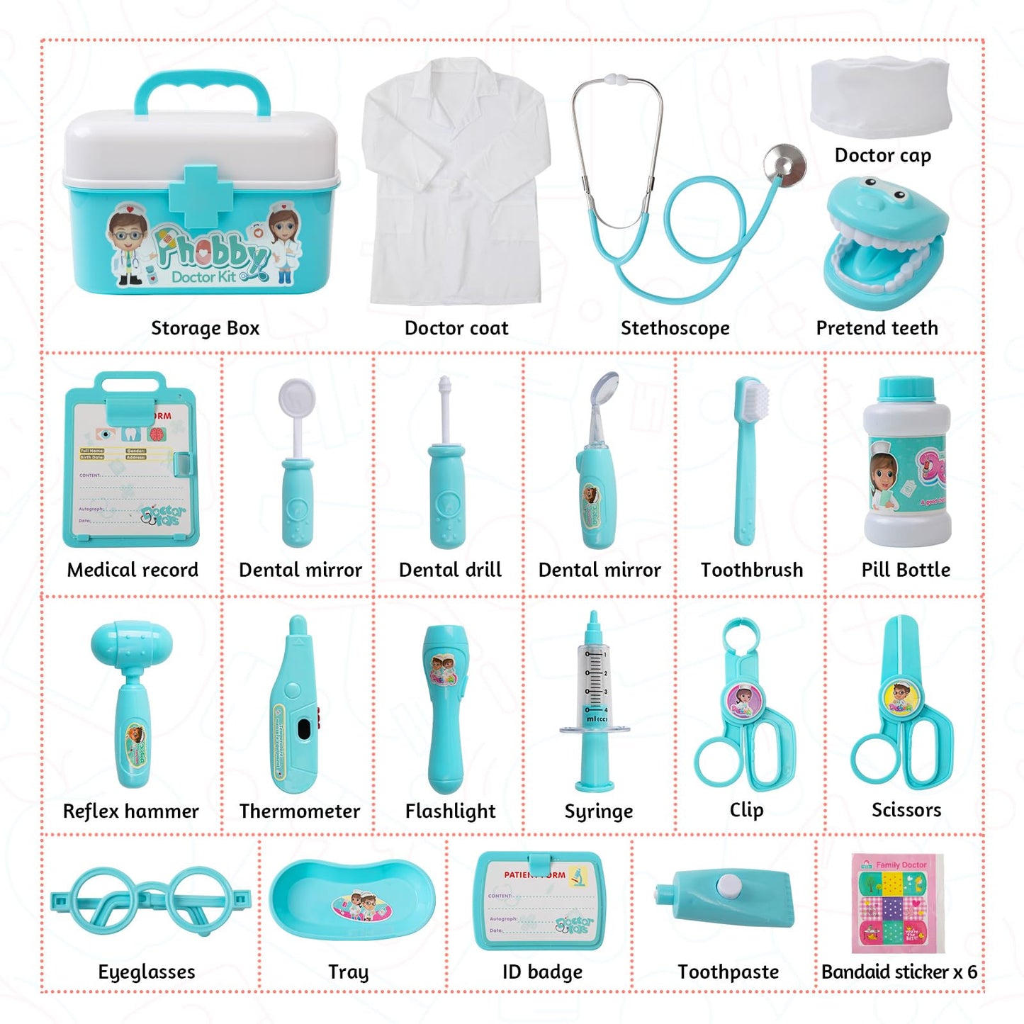 Phobby Durable Doctor Kit for Kids | 27-Piece Pretend Play Medical Set with Real Stethoscope (Ages 3–8)
