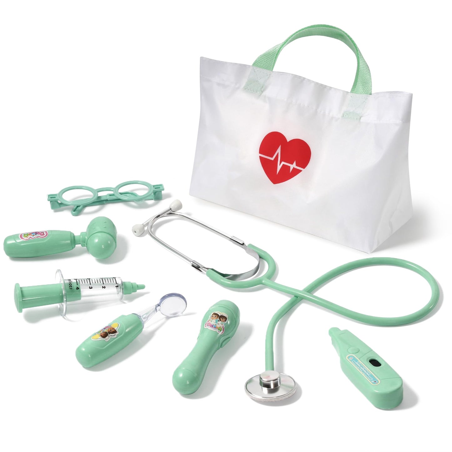 Phobby Kids Doctor Kit - 8-Piece Pretend Play Set with Real Stethoscope & Storage Bag for Ages 3-6 (Green)