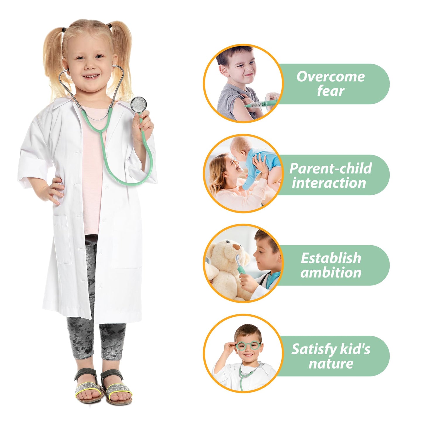Phobby Kids Doctor Kit - 8-Piece Pretend Play Set with Real Stethoscope & Storage Bag for Ages 3-6 (Green)
