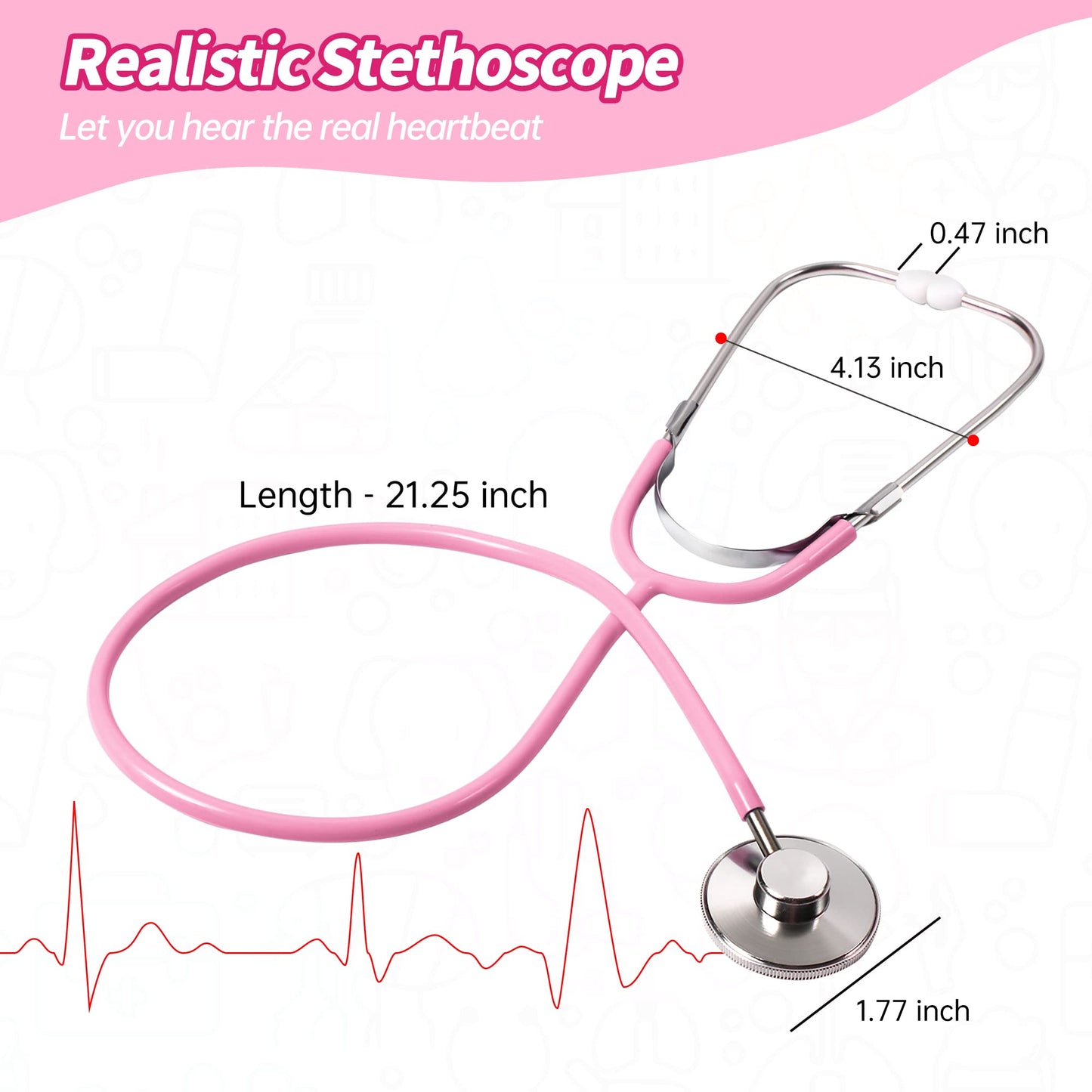 Phobby Kids Doctor Kit — 8-Piece Toddler Doctor Playset with Real Stethoscope & Portable Bag (Pink)