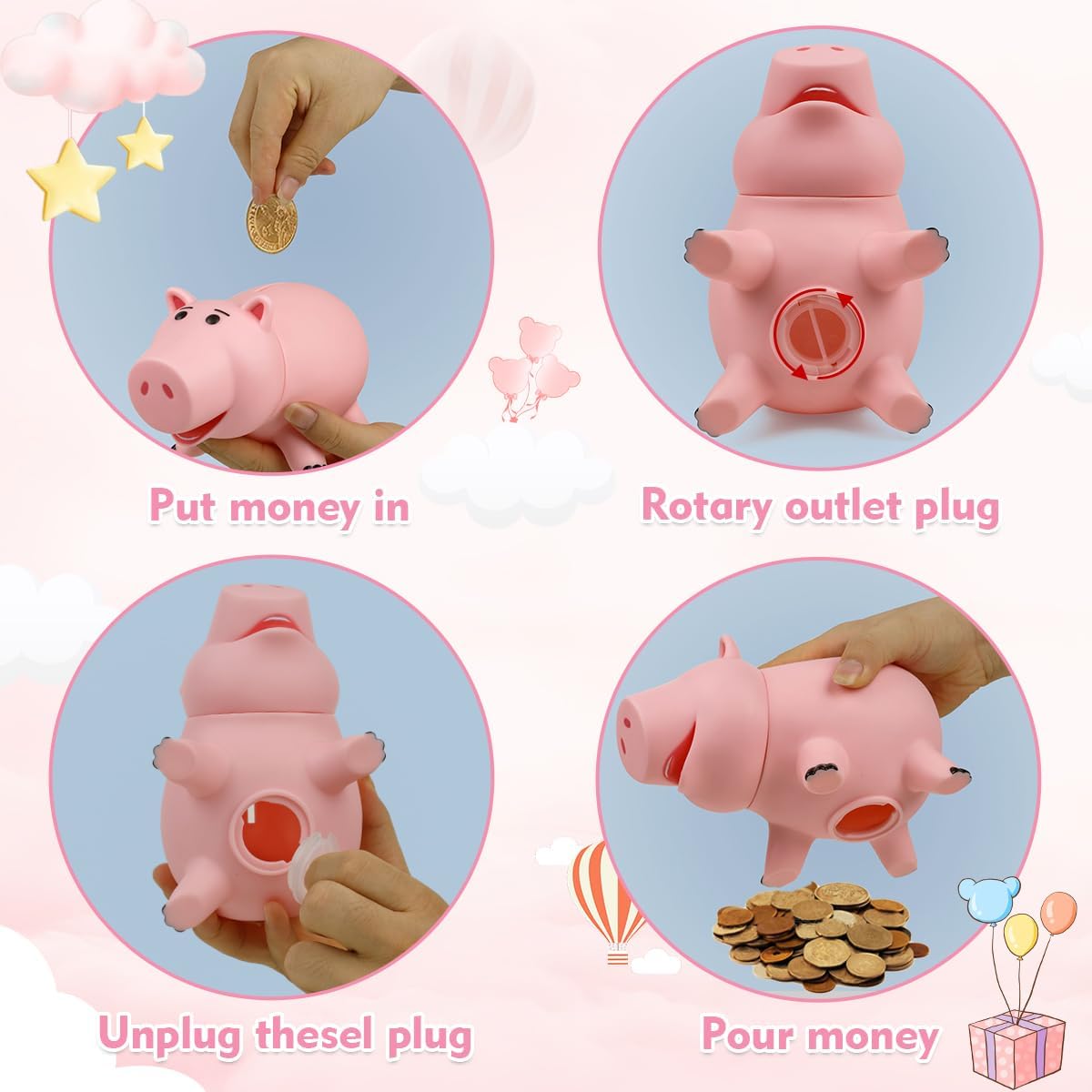 PHOCAS Hamm Piggy Bank – Unbreakable Pink Money Bank for Kids