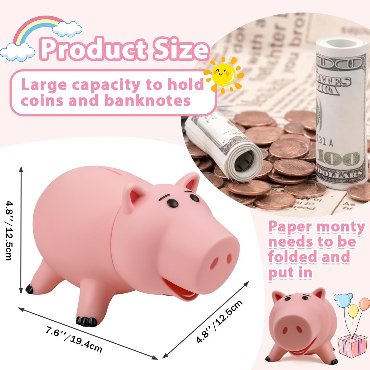 PHOCAS Hamm Piggy Bank – Unbreakable Pink Money Bank for Kids