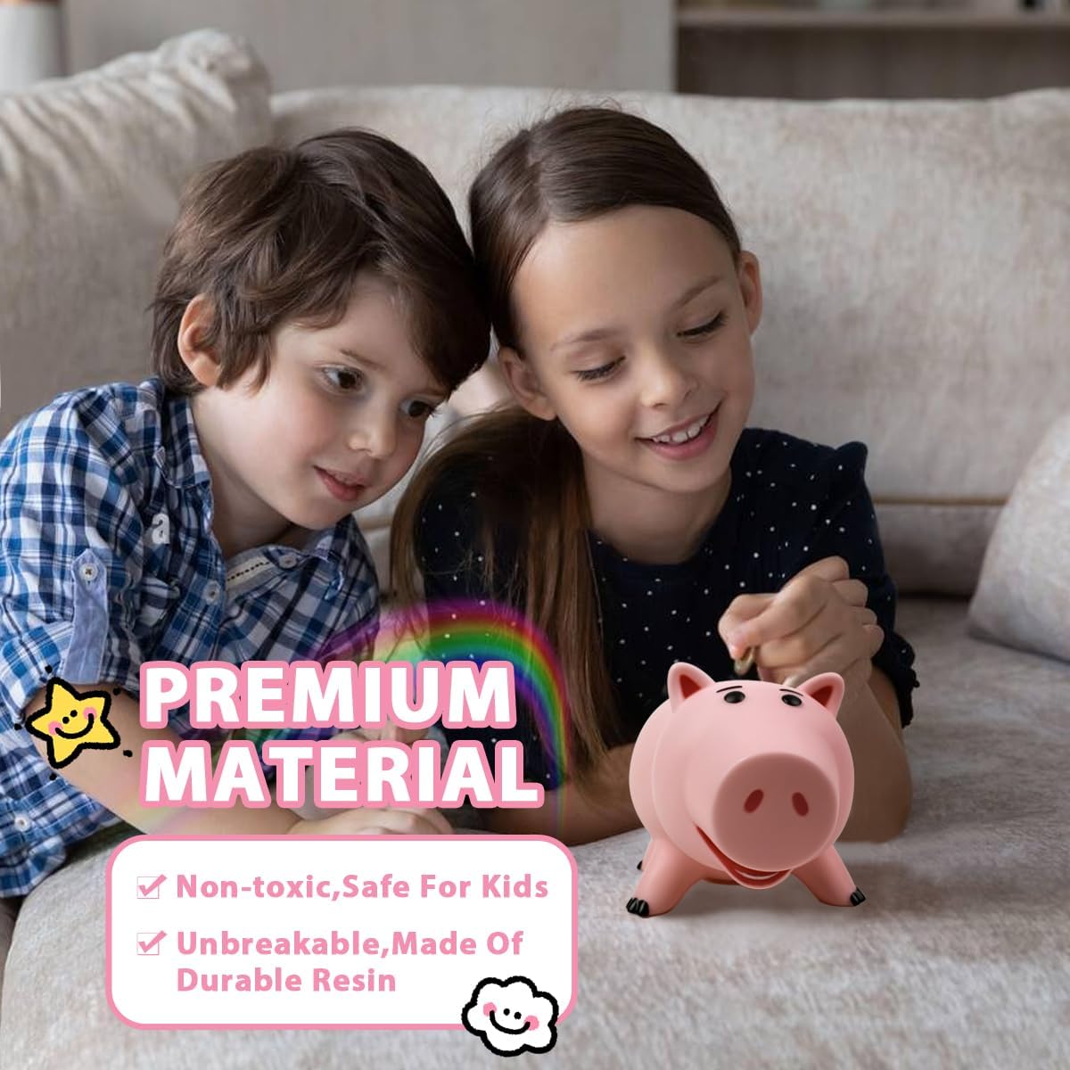 PHOCAS Hamm Piggy Bank – Unbreakable Pink Money Bank for Kids
