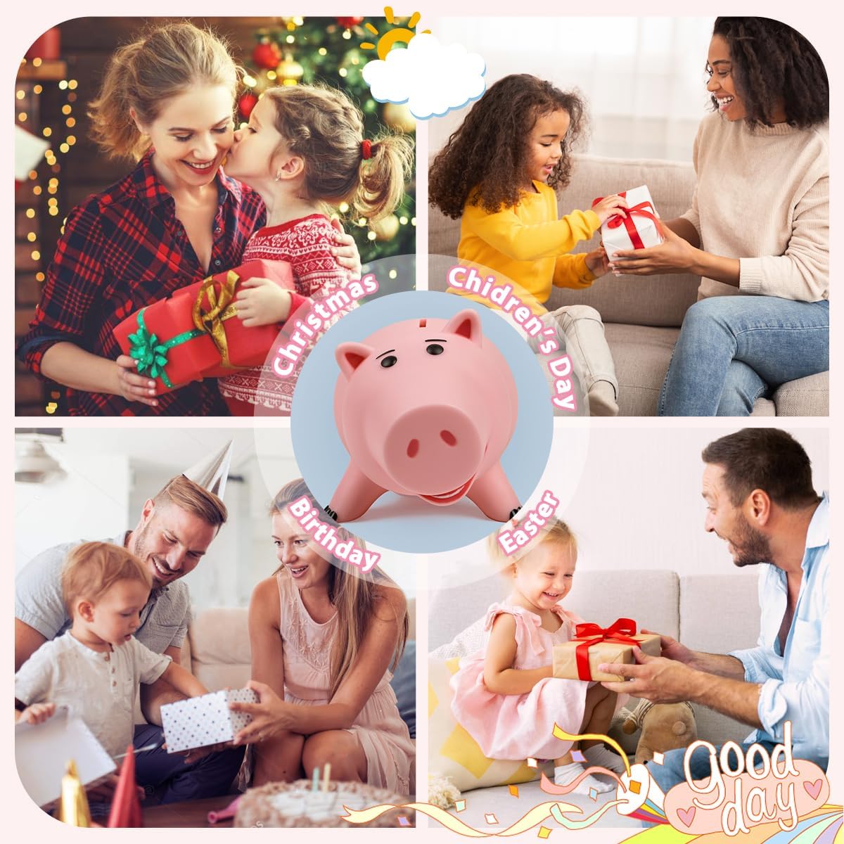 PHOCAS Hamm Piggy Bank – Unbreakable Pink Money Bank for Kids