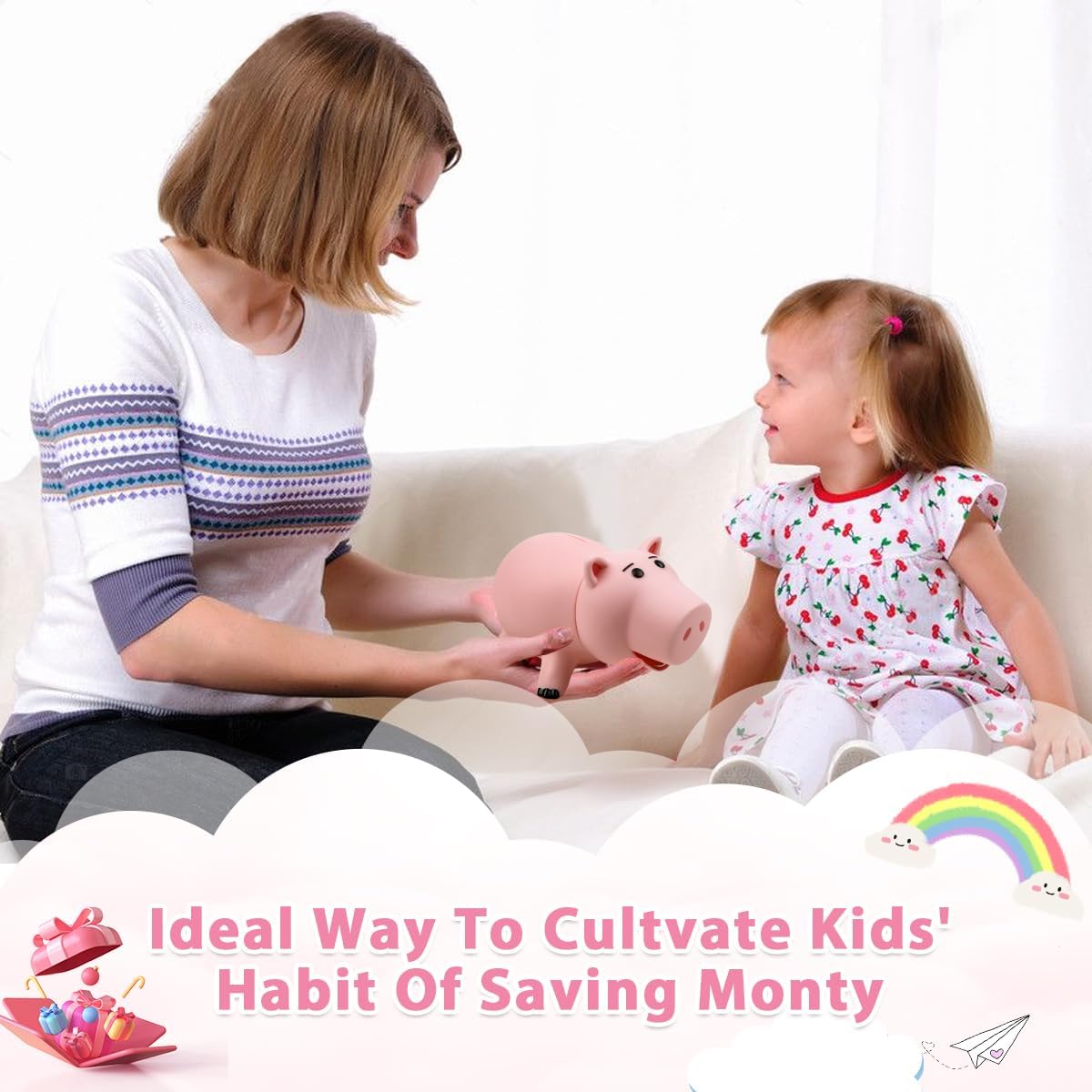 PHOCAS Hamm Piggy Bank – Unbreakable Pink Money Bank for Kids