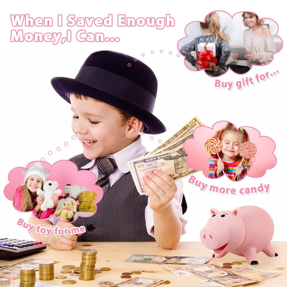 PHOCAS Hamm Piggy Bank – Unbreakable Pink Money Bank for Kids