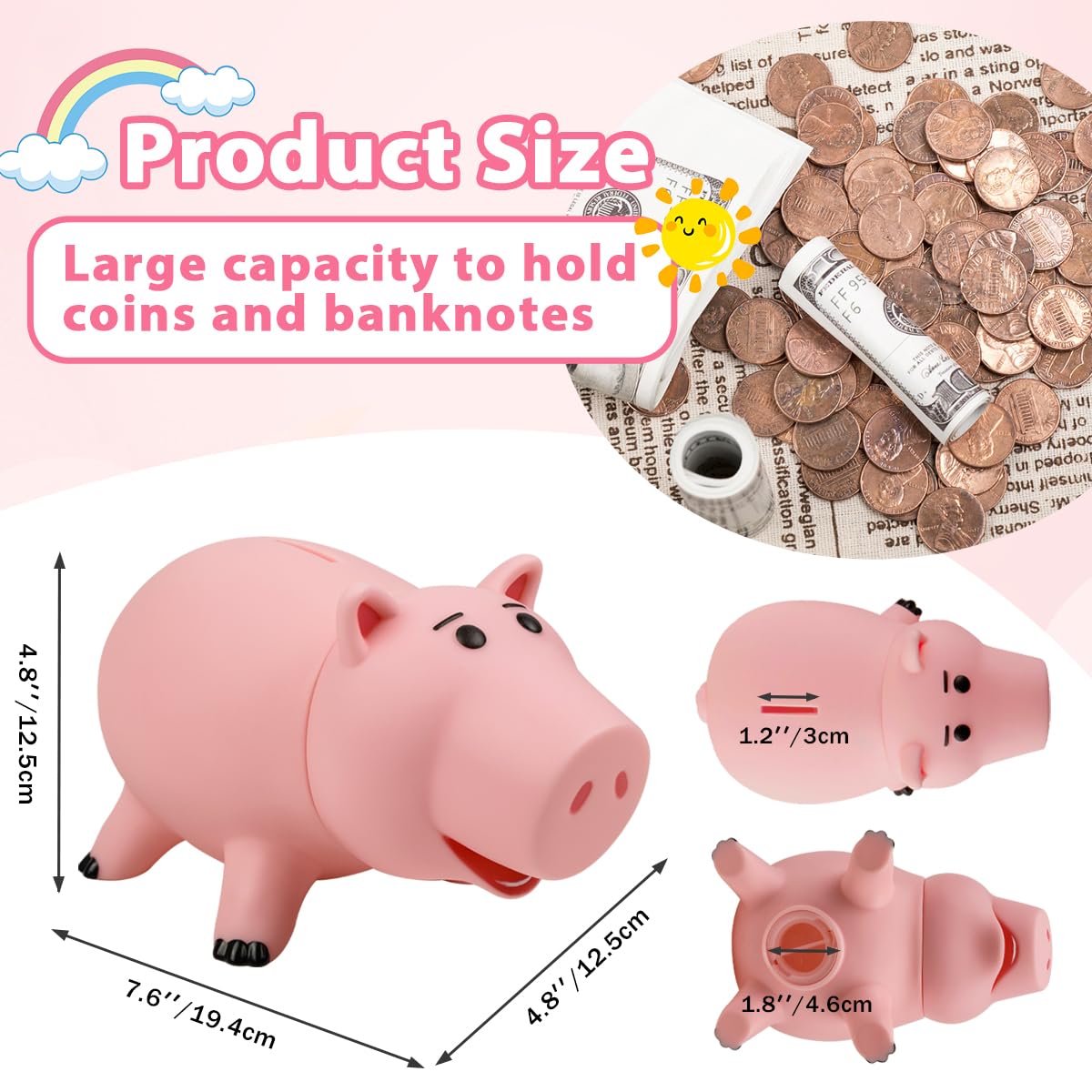 PHOCAS Piggy Bank – Pink Unbreakable Plastic Coin Bank for Kids | Safe, Durable & Cute