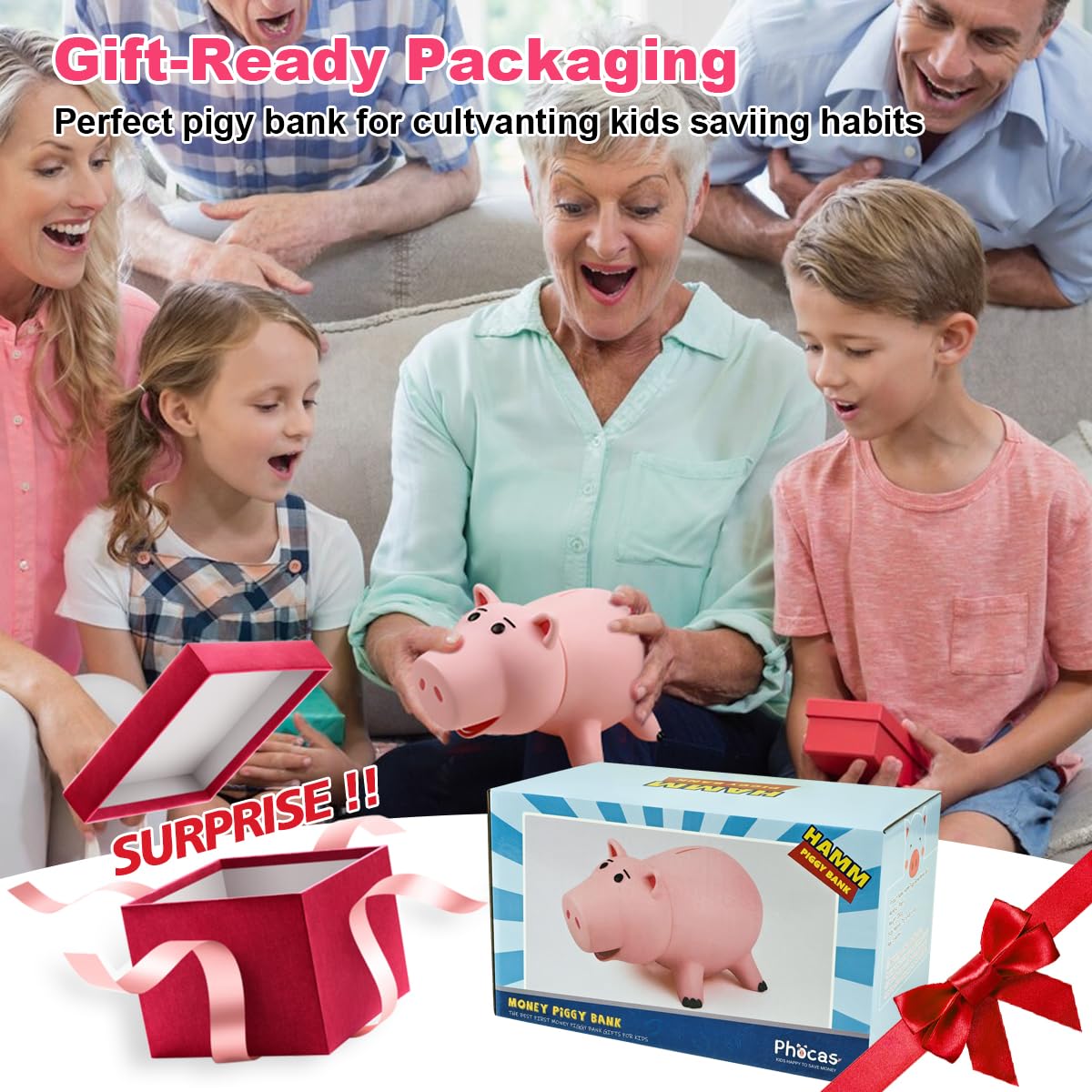 PHOCAS Piggy Bank – Pink Unbreakable Plastic Coin Bank for Kids | Safe, Durable & Cute