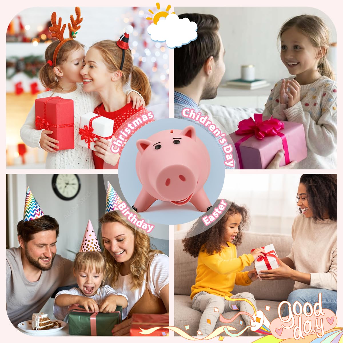 PHOCAS Piggy Bank – Pink Unbreakable Plastic Coin Bank for Kids | Safe, Durable & Cute