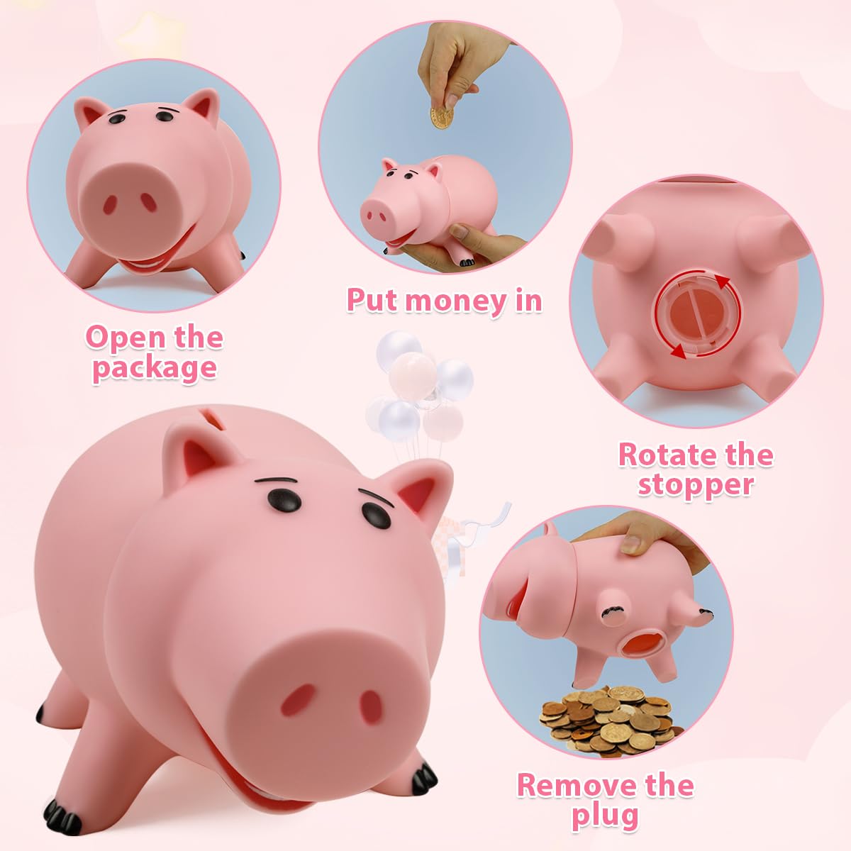 PHOCAS Piggy Bank – Pink Unbreakable Plastic Coin Bank for Kids | Safe, Durable & Cute