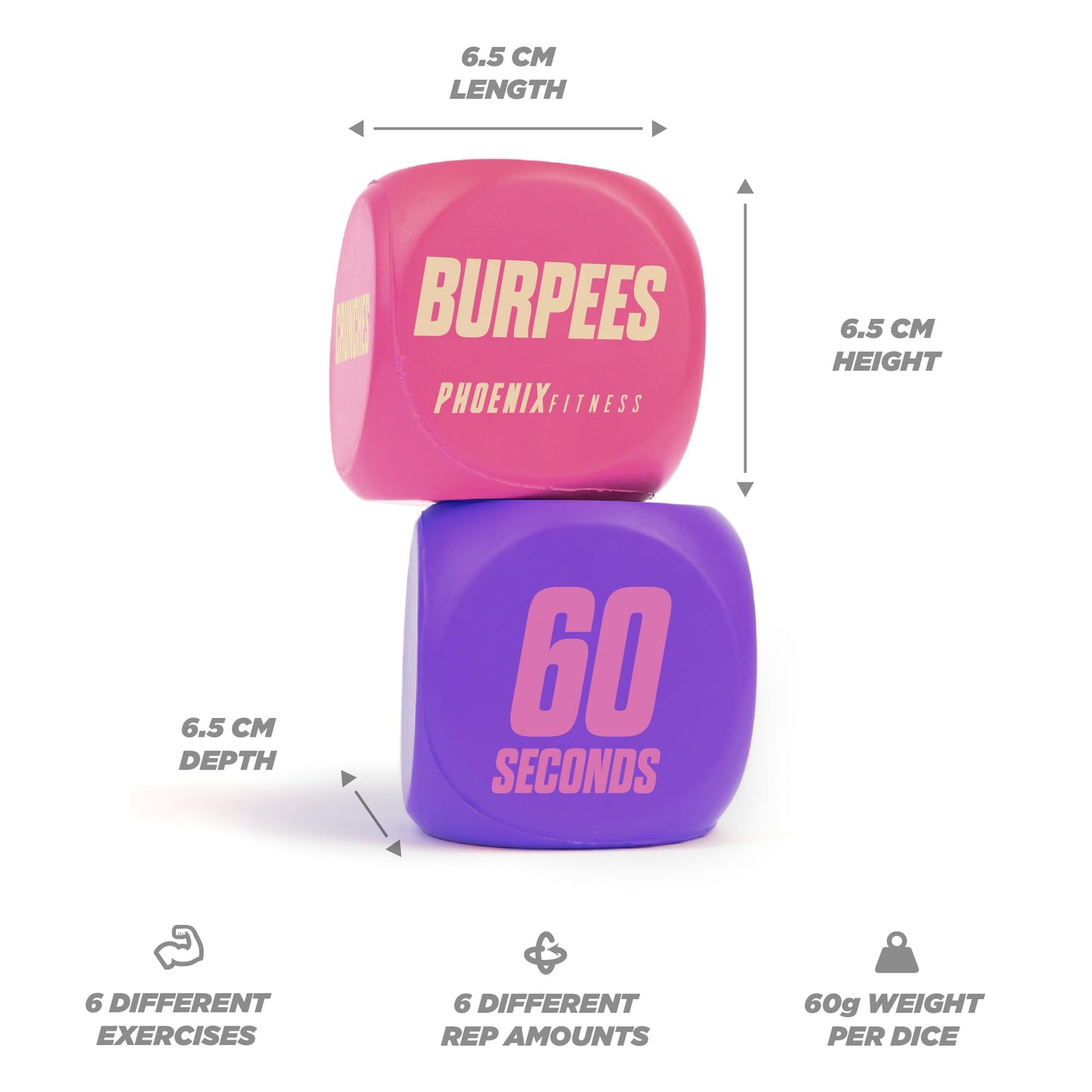 Phoenix Fitness Exercise Dice - Cardio & HIIT Workout Dice for Home, Gym & Classes (Pink)