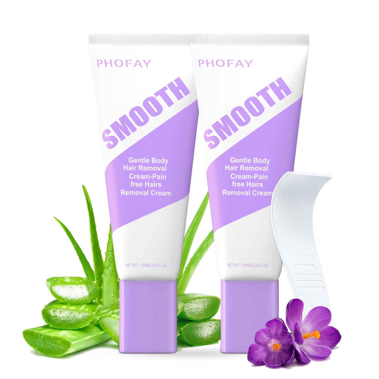PHOFAY Hair Removal Cream for Sensitive Skin – Fast-Acting, Aloe & Hyaluronic Acid, Travel Size (2-Pack)