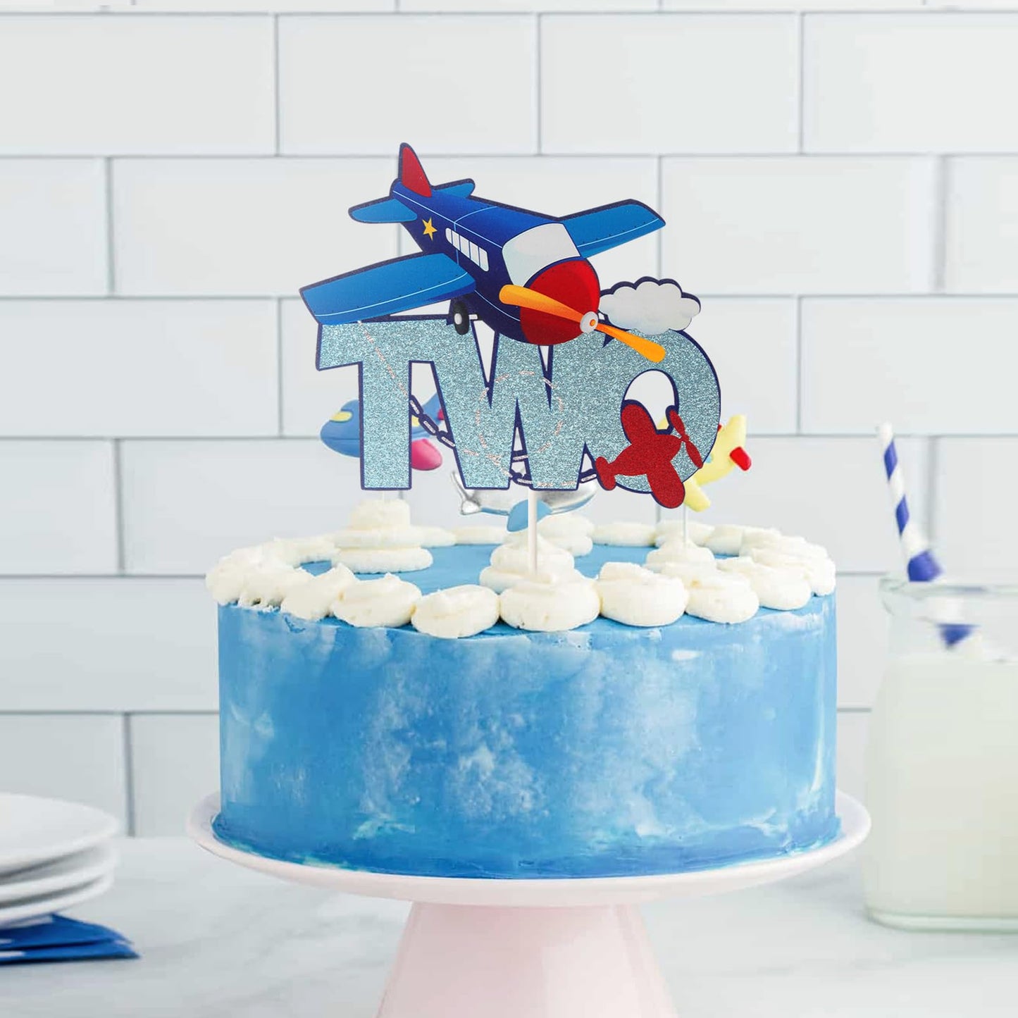 PHOHUI Have A Nice Time Aircraft Two Cake Topper – Plane Theme Party Decor