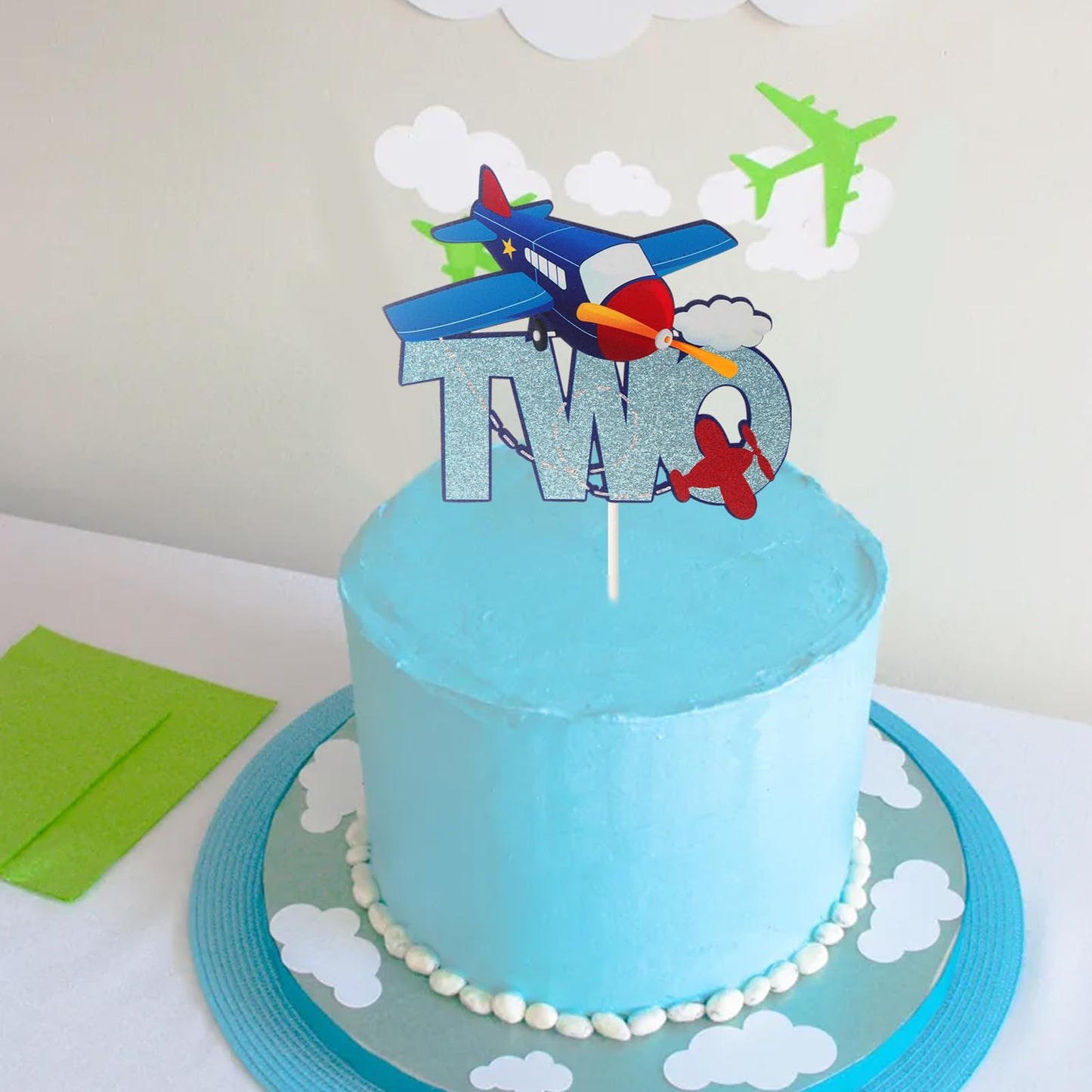PHOHUI Have A Nice Time Aircraft Two Cake Topper – Plane Theme Party Decor