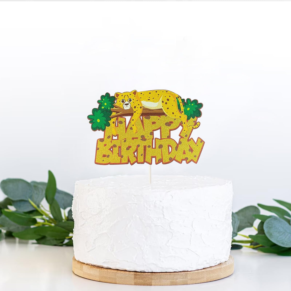 PHOHUI HAVE A NICE TIME Cheetah Cake Topper – Leopard Print Forest Animals Birthday Topper for Cakes and Cupcakes