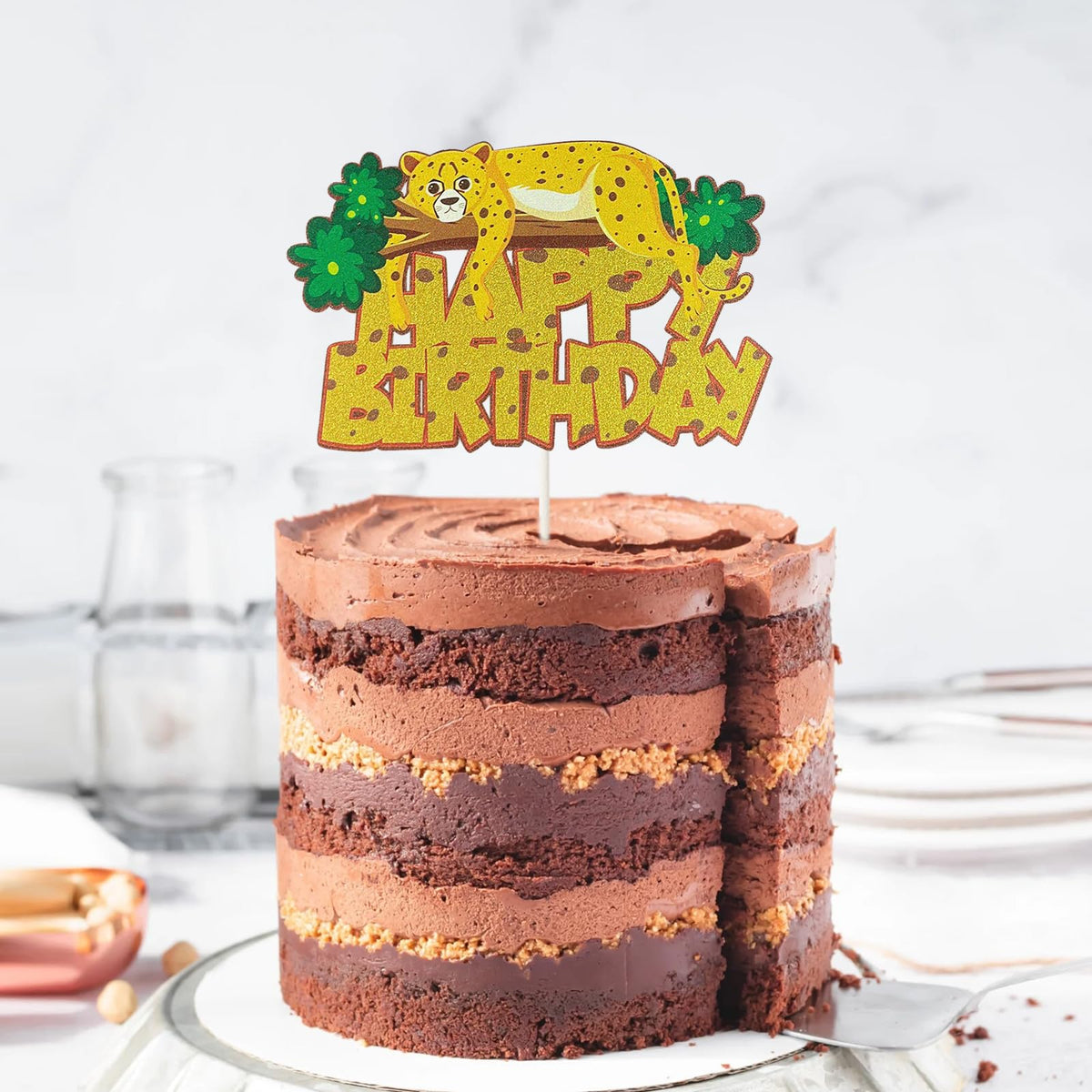 PHOHUI HAVE A NICE TIME Cheetah Cake Topper – Leopard Print Forest Animals Birthday Topper for Cakes and Cupcakes