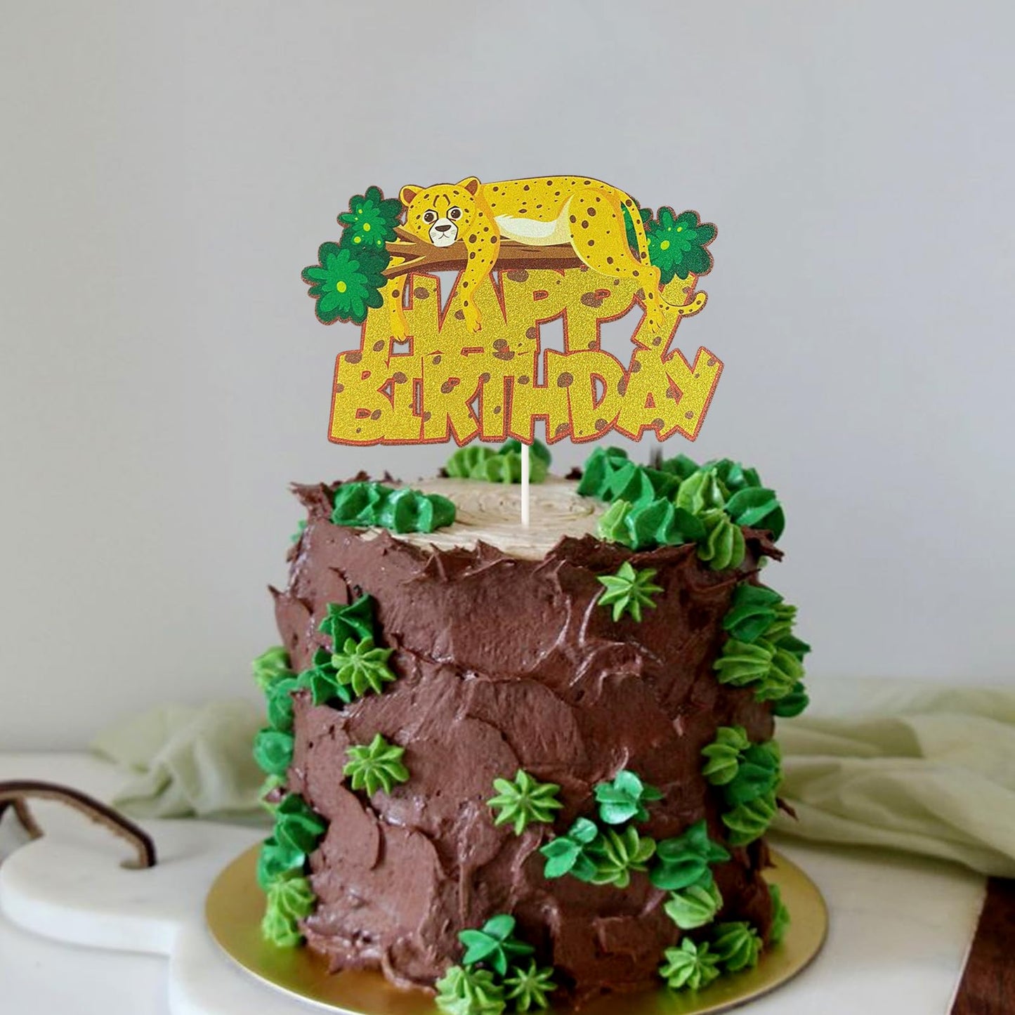 PHOHUI HAVE A NICE TIME Cheetah Cake Topper – Leopard Print Forest Animals Birthday Topper for Cakes and Cupcakes