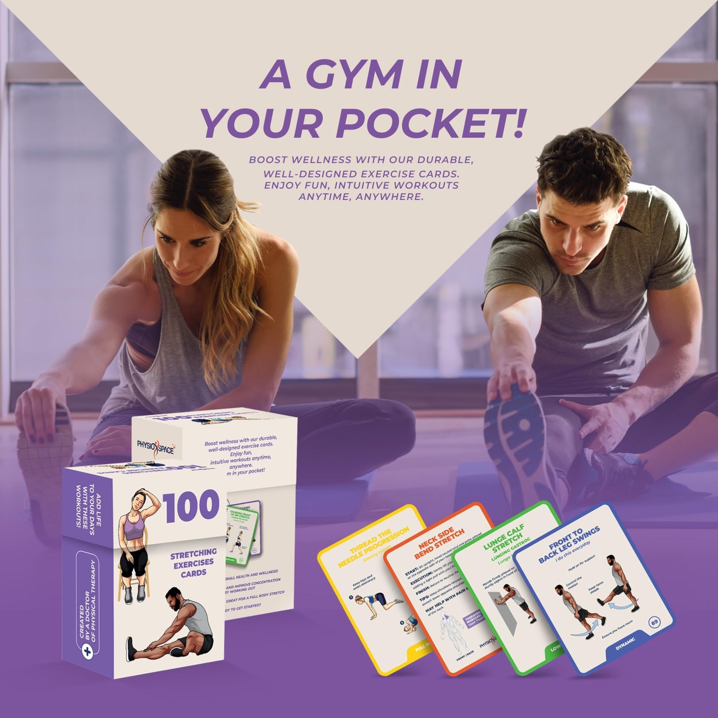 PhysioSpace 100 Stretching Exercise Flash Cards | Therapist-Inspired Stretches for Mobility