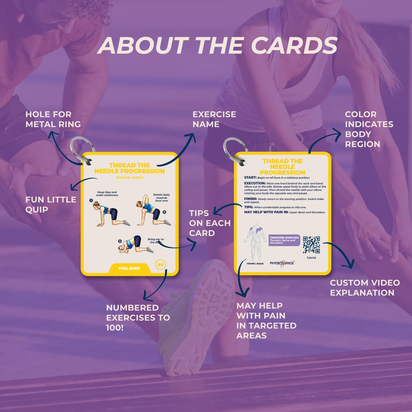 PhysioSpace 100 Stretching Exercise Flash Cards | Therapist-Inspired Stretches for Mobility
