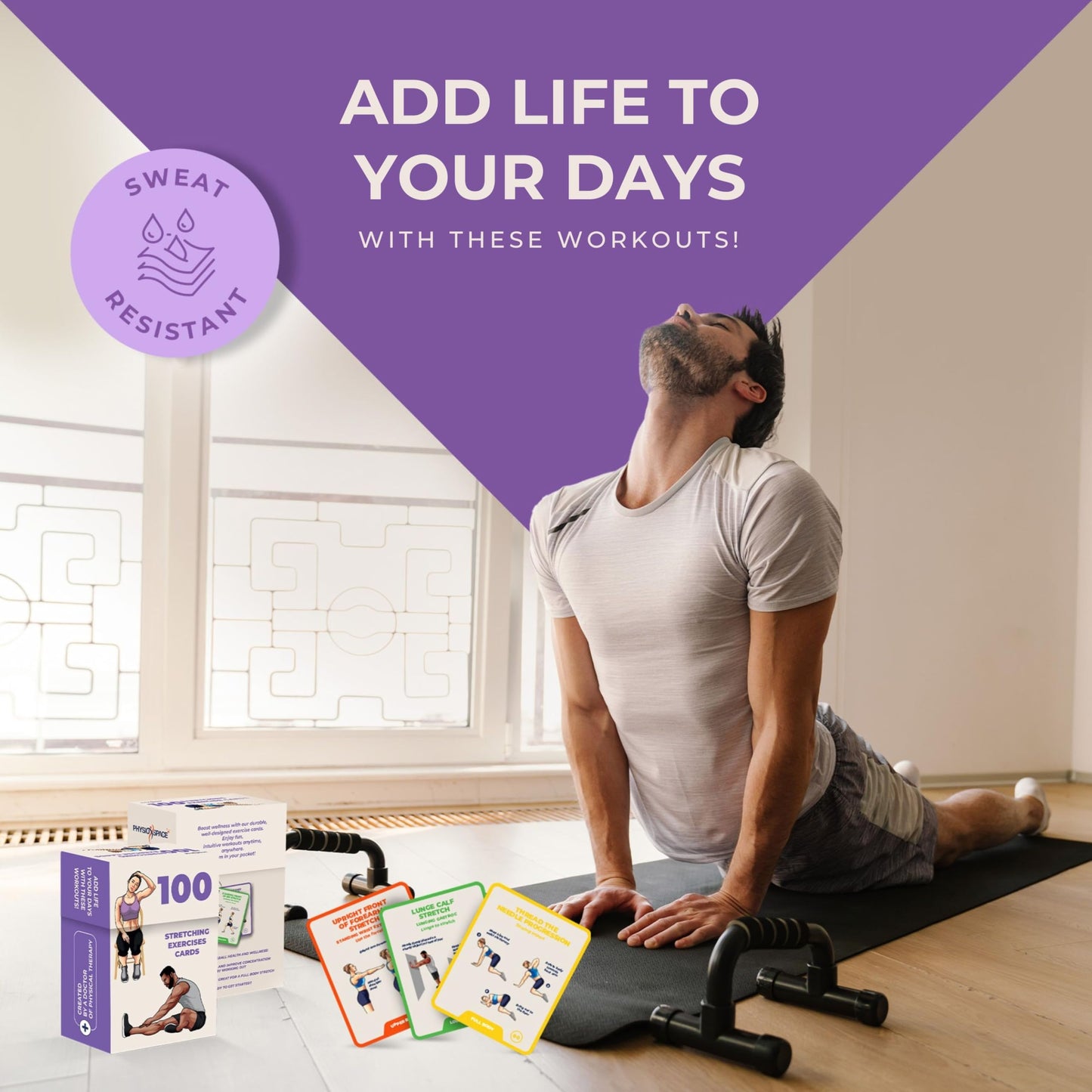 PhysioSpace 100 Stretching Exercise Flash Cards | Therapist-Inspired Stretches for Mobility