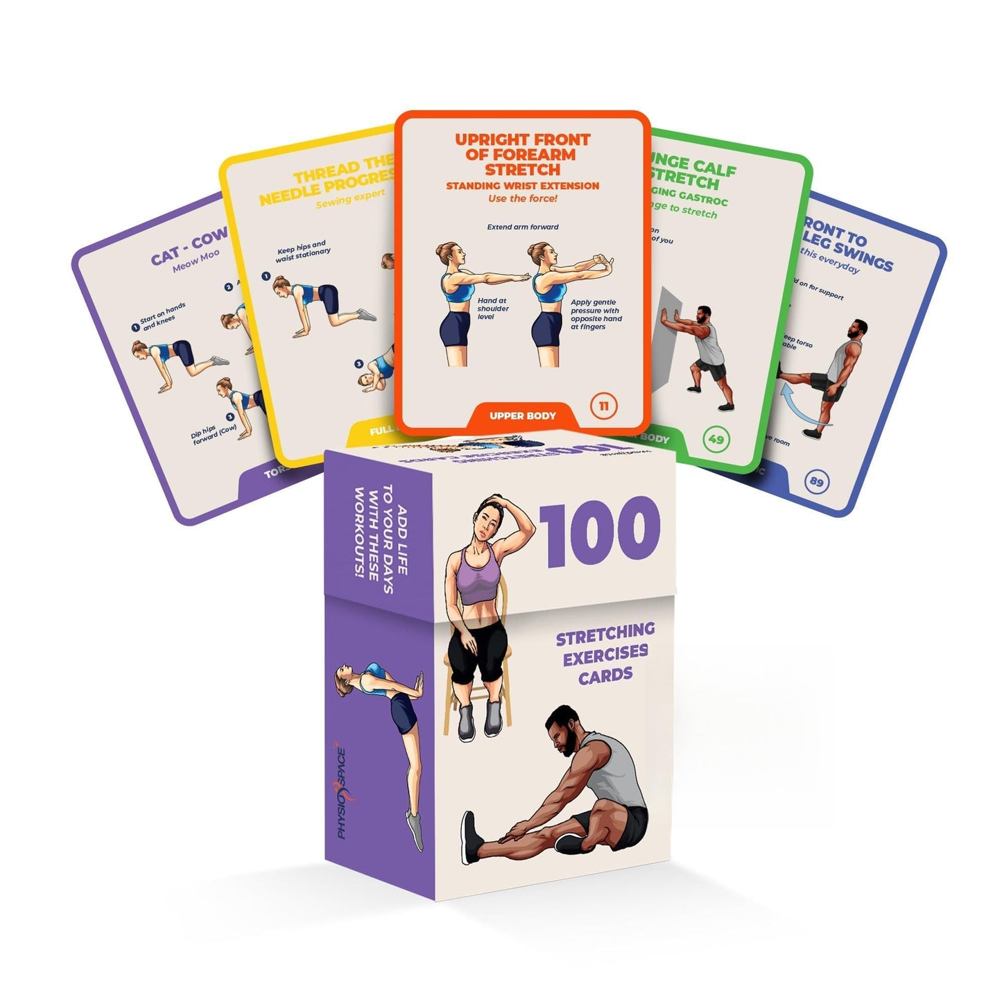 PhysioSpace 100 Stretching Exercise Flash Cards | Therapist-Inspired Stretches for Mobility