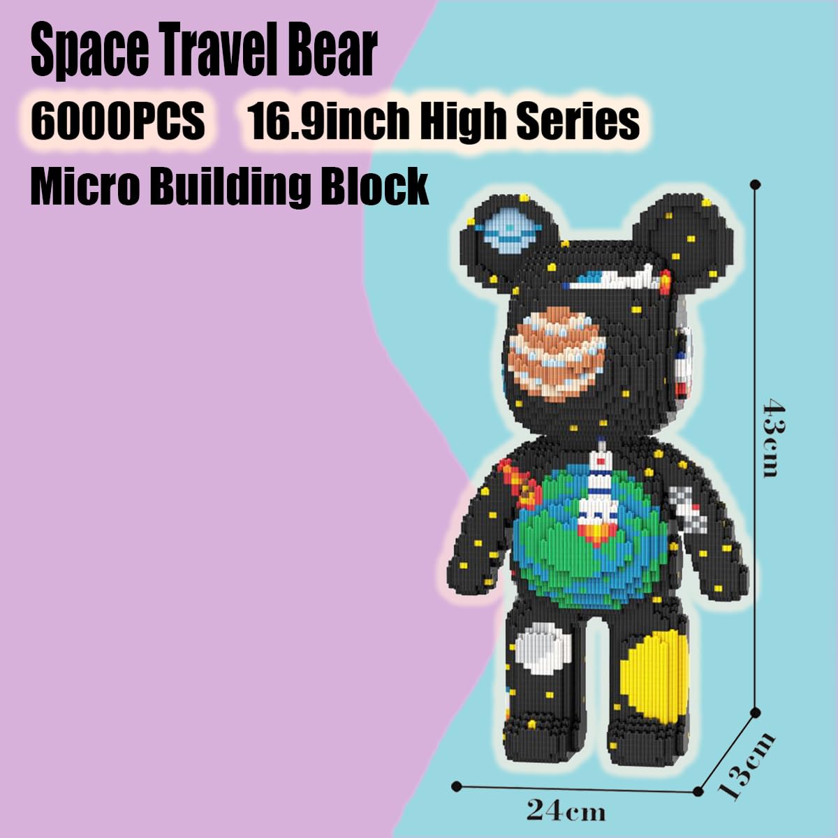 PIANTION Animal Space Travel Bear – 6000-Piece Micro Building Blocks Set, 16.9in High, Gift for Adults