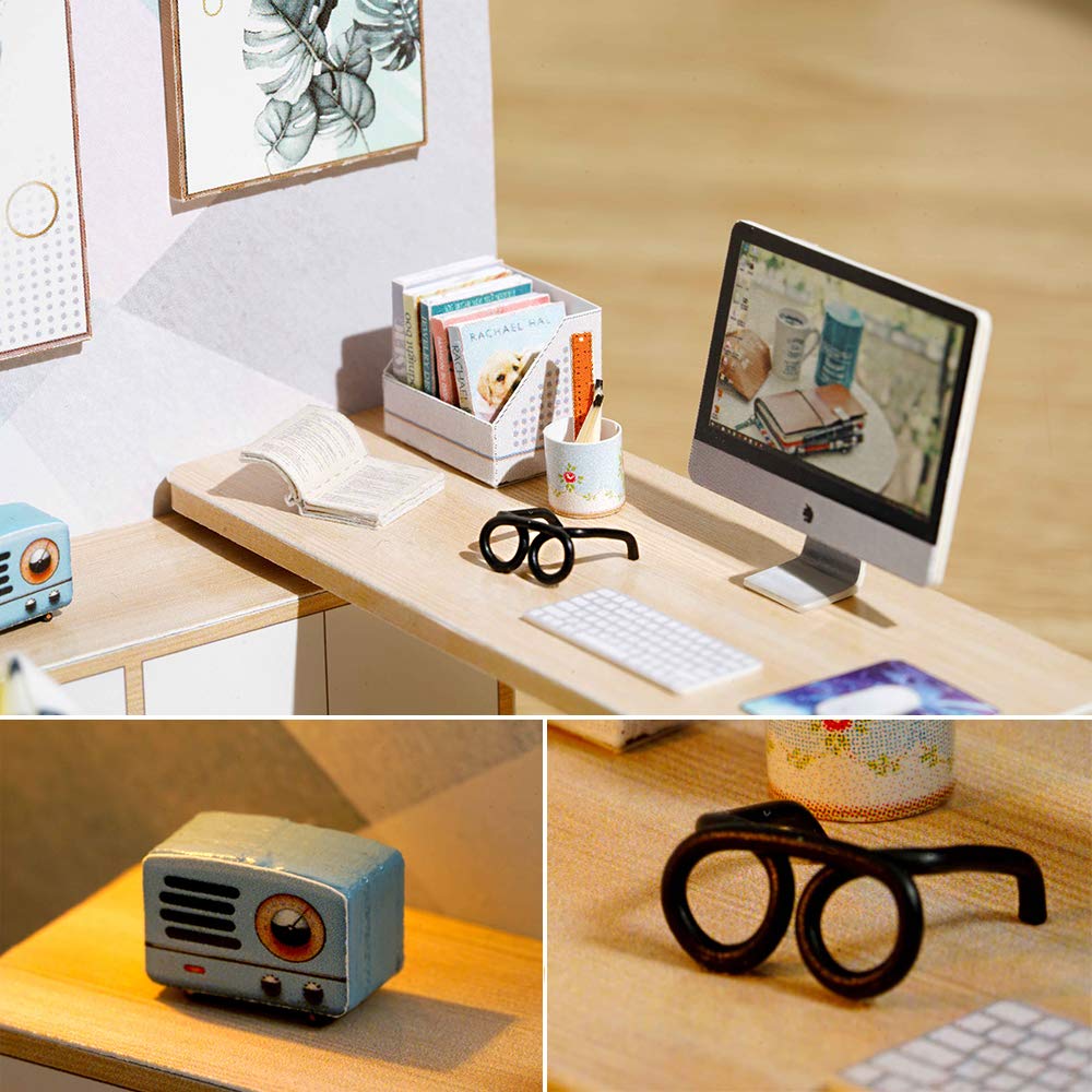 Piberagi DIY Miniature Dollhouse Kit 1:32 – Dust-Proof Study Room