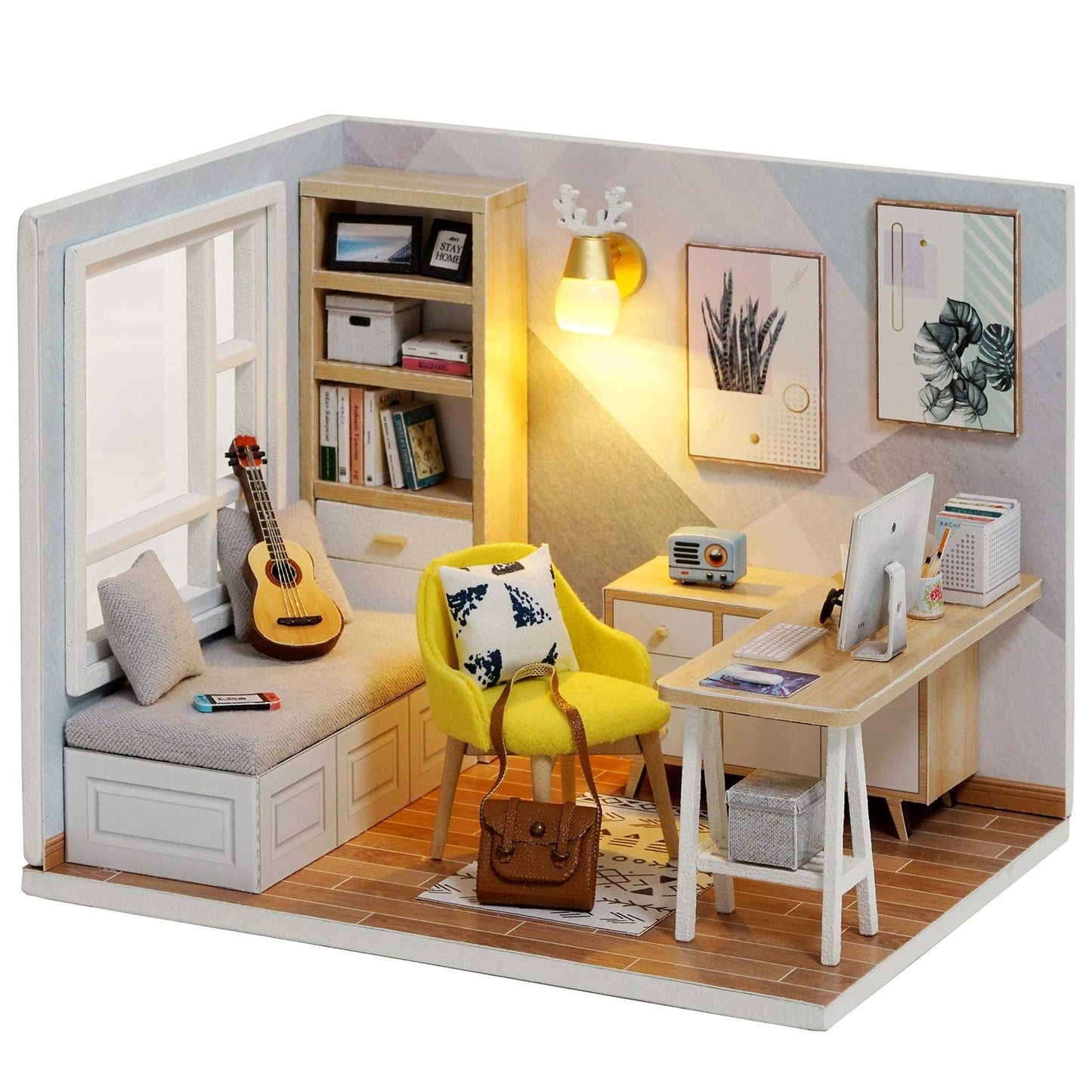 Piberagi DIY Miniature Dollhouse Kit 1:32 – Dust-Proof Study Room