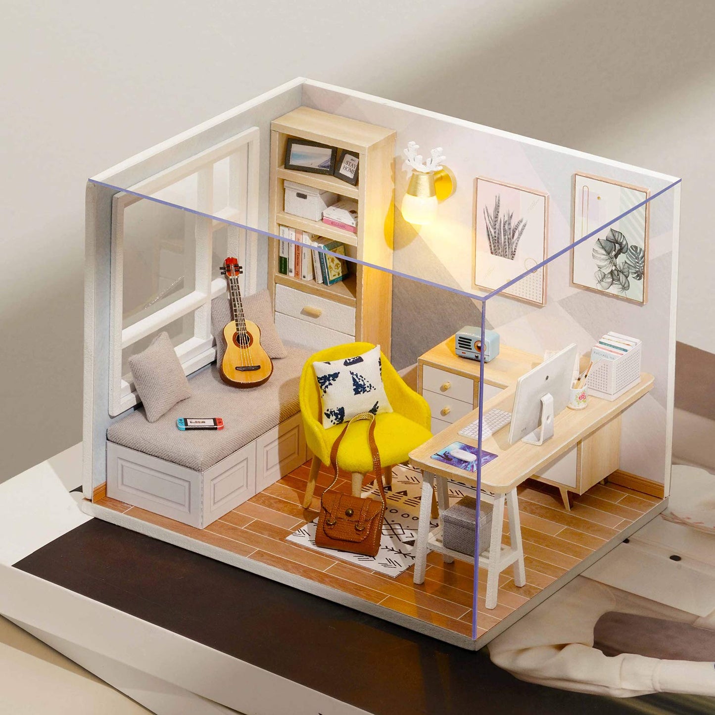 Piberagi DIY Miniature Dollhouse Kit 1:32 – Dust-Proof Study Room