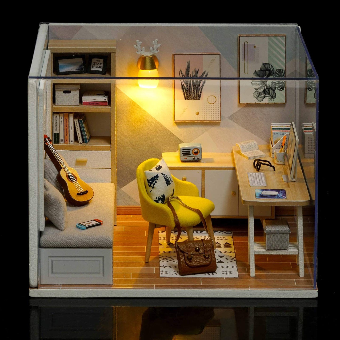 Piberagi DIY Miniature Dollhouse Kit 1:32 – Dust-Proof Study Room