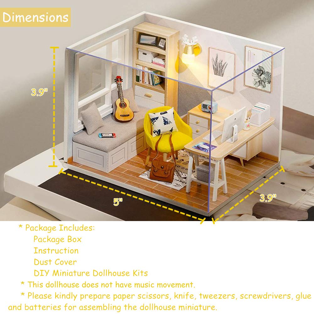 Piberagi DIY Miniature Dollhouse Kit 1:32 – Dust-Proof Study Room