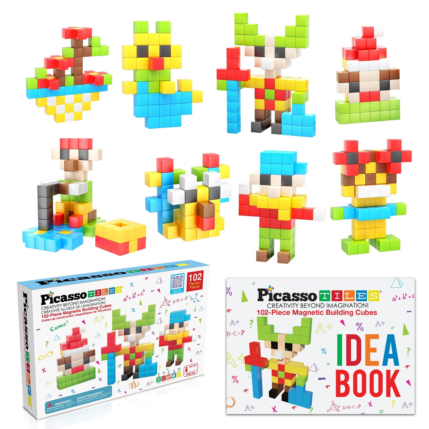 PicassoTiles 102pcs Pixel Magnetic Puzzle Cube – STEM Building Toy Set for Kids 3+