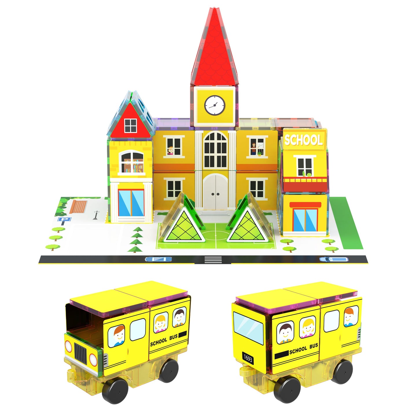 PicassoTiles 3-in-1 Theme Set – Magnetic STEM Building Blocks for Kids | School, Police & Hospital