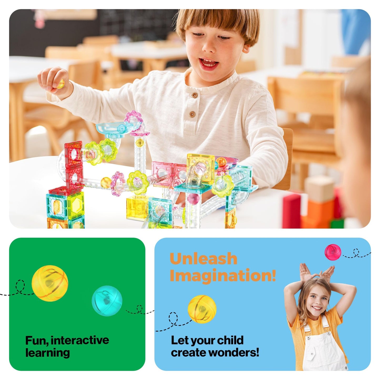 PicassoTiles 100pc Marble Run Travel Set – Magnetic Tile Blocks for On-The-Go STEM Play