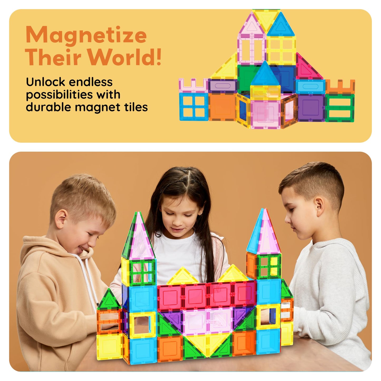 PicassoTiles 101 Pcs Magnetic Tiles – Car & Drawstring Carry Bag STEM Toy (Ages 3+)