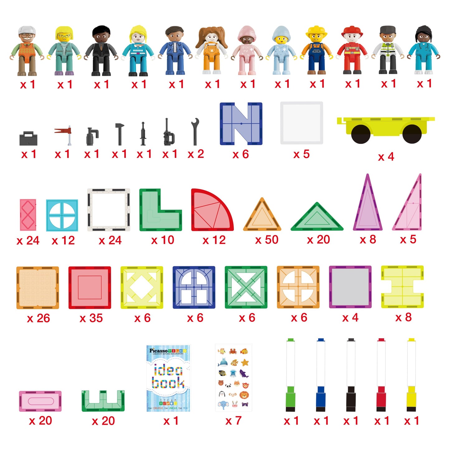 PicassoTiles Mega Magnetic Building Block Set – 350 Pieces, Cars & Whiteboard | STEM Toy for Ages 3+